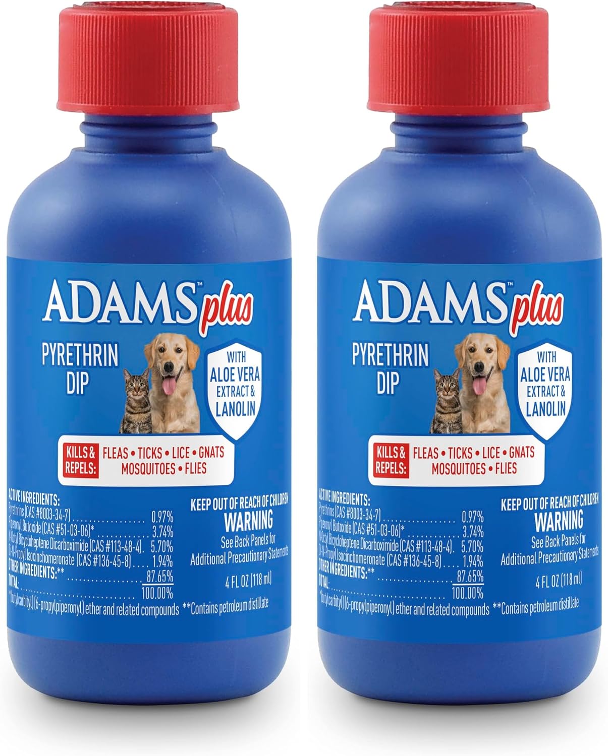 ADAMS Plus Pyrethrin Flea Dip For Dogs and Cats, Kills & Repels Ticks, Lice, Gnats, Mosquitoes, Fleas & Flies, For dogs, cats, puppies, and kittens, 4 Fl oz