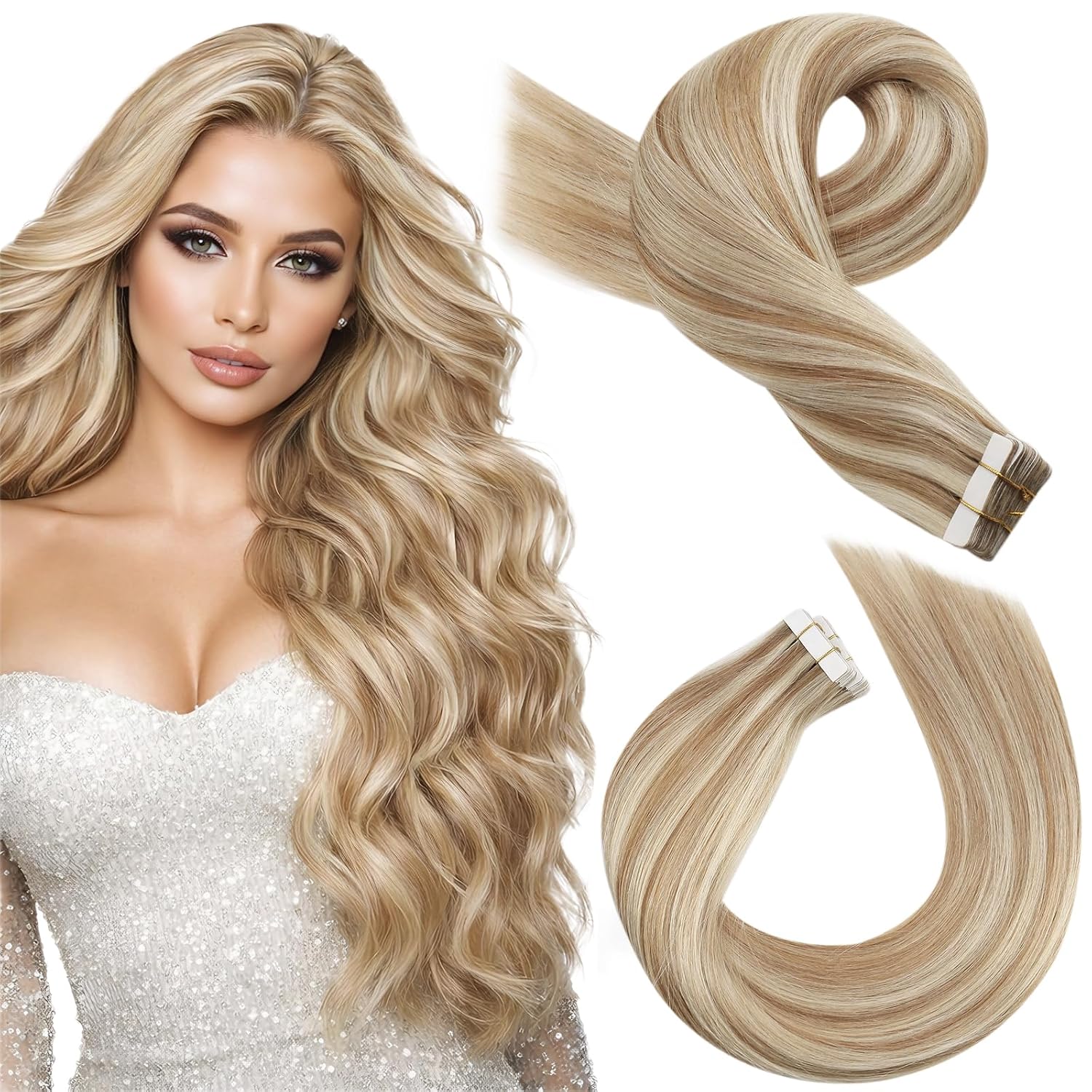 Moresoo Black Tape in Hair Extensions Human Hair, 18 Inch, 20Pcs, 50g