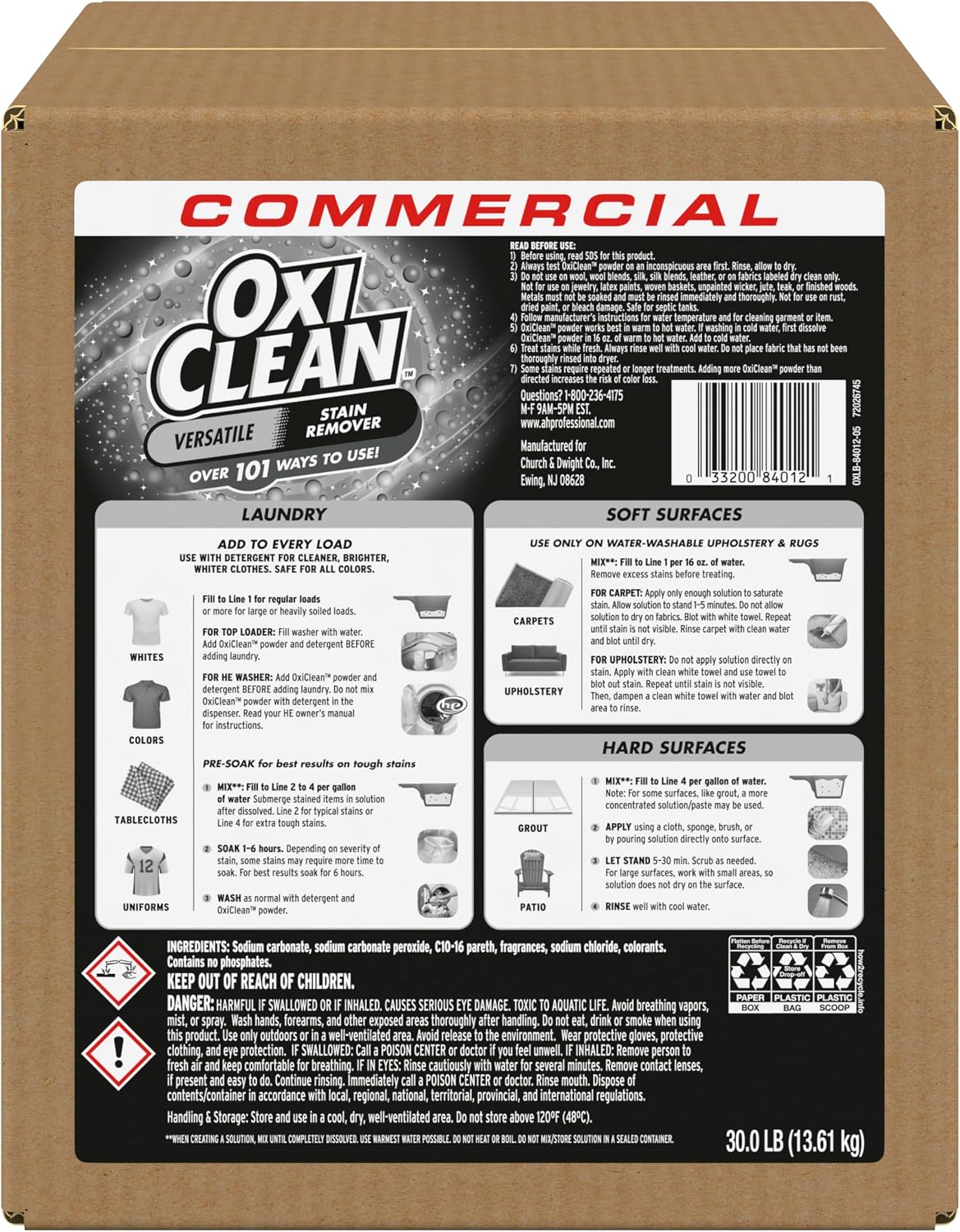OxiClean Versatile Stain Remover Professional, 7.22 LB Box (Pack of 4) 156 Loads