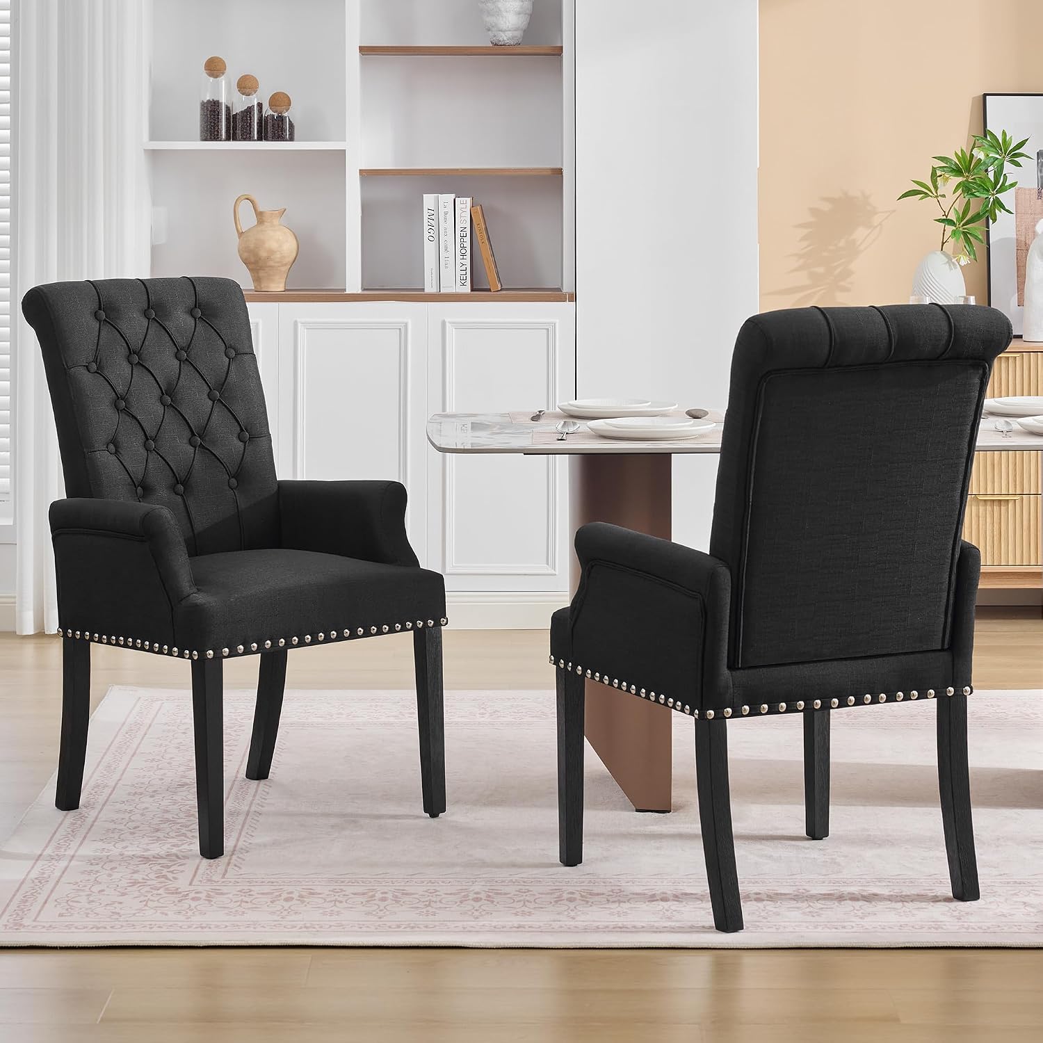adochr Dining Chairs with Arms,Linen High Back Dining Room Chairs, Beige