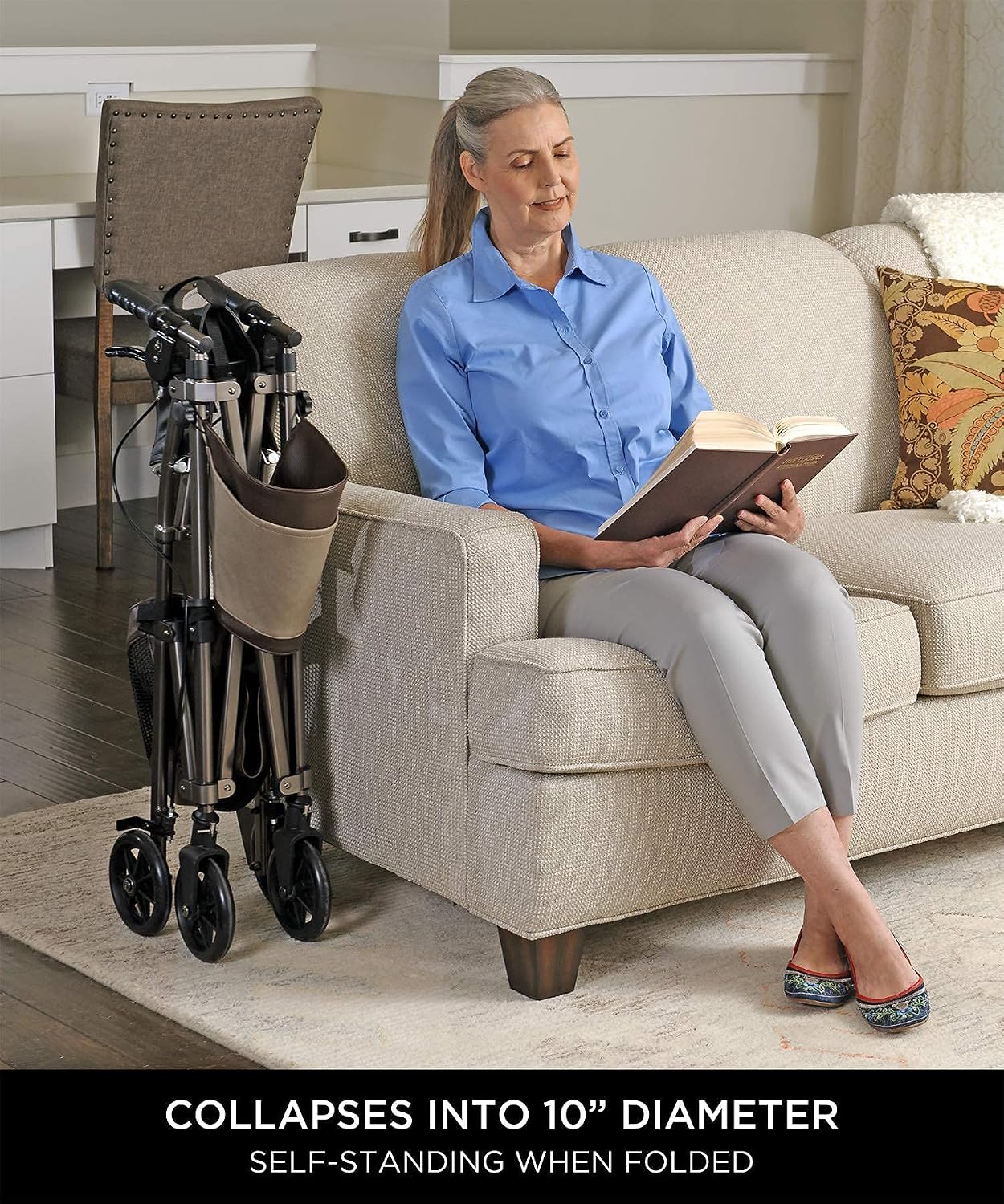 Signature Life Elite Travel Rollator Short, Junior Foldable and Lightweight Four Wheel Rolling-Walker with Seat for Adults, Seniors and Elderly