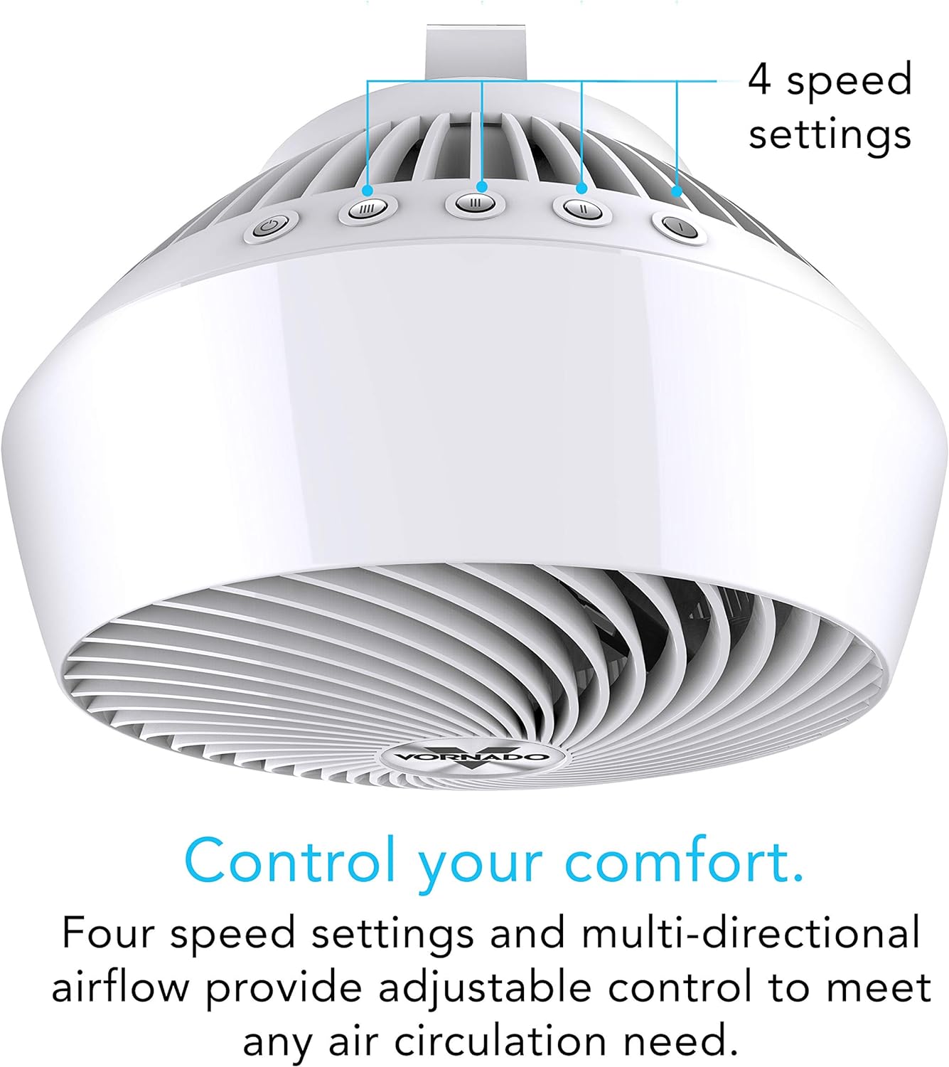 Vornado 460 Small Desk Fan with 3 Speed Settings, Adjustable Tilt Chrome Glide Bar, for Bedroom, Office, Home, Air Circulation up to 70 Feet, Quiet Table Fan, Black