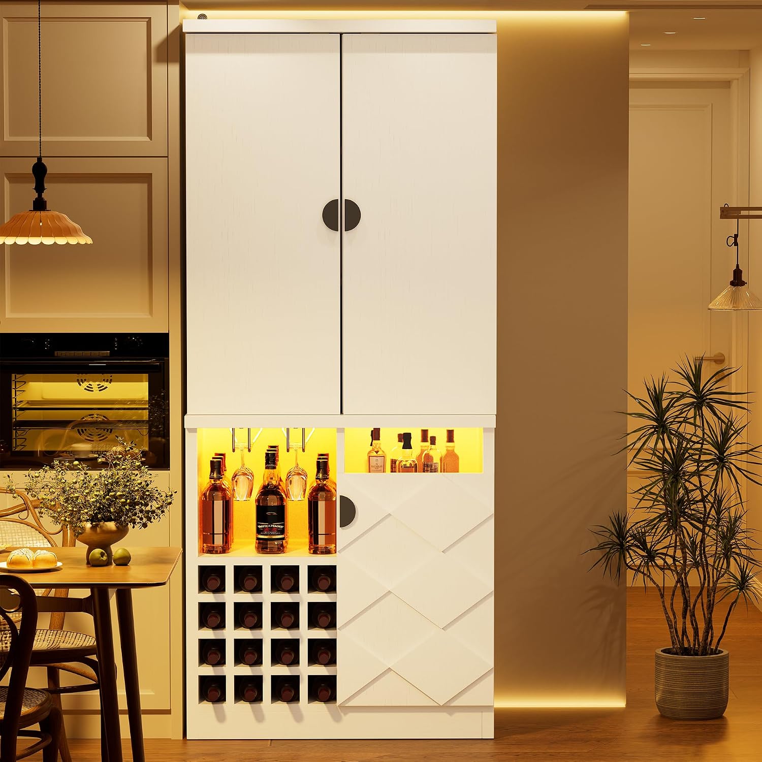 kepptory 47” Pantry Cabinet, Kitchen Pantry Storage Cabinet with Doors and Adjustable Shelves,Freestanding Buffet Cupboards Sideboard for Living Room and Dinning Room (White)