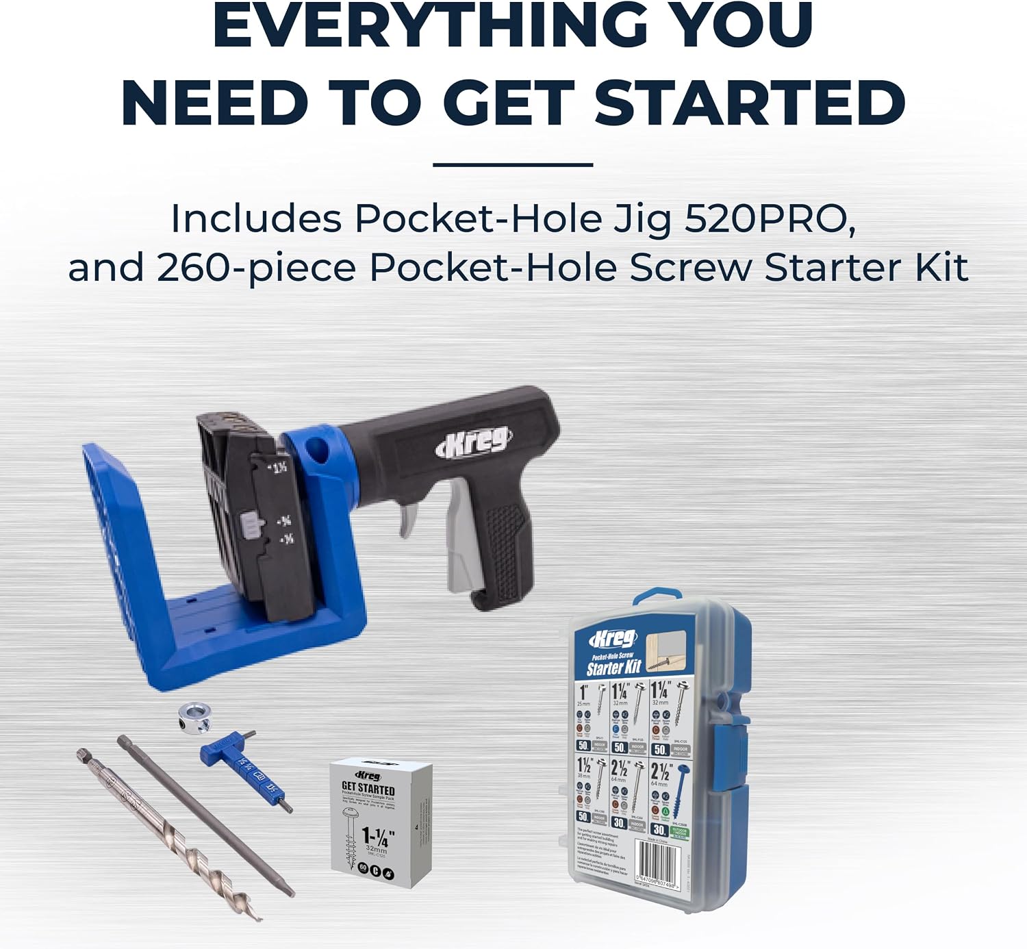 Kreg Pocket-Hole Jig 520PRO - Easy Clamping & Adjusting - 360 Rotating Handle - 260 Screws - For Materials 1/2" to 1 1/2" Thick