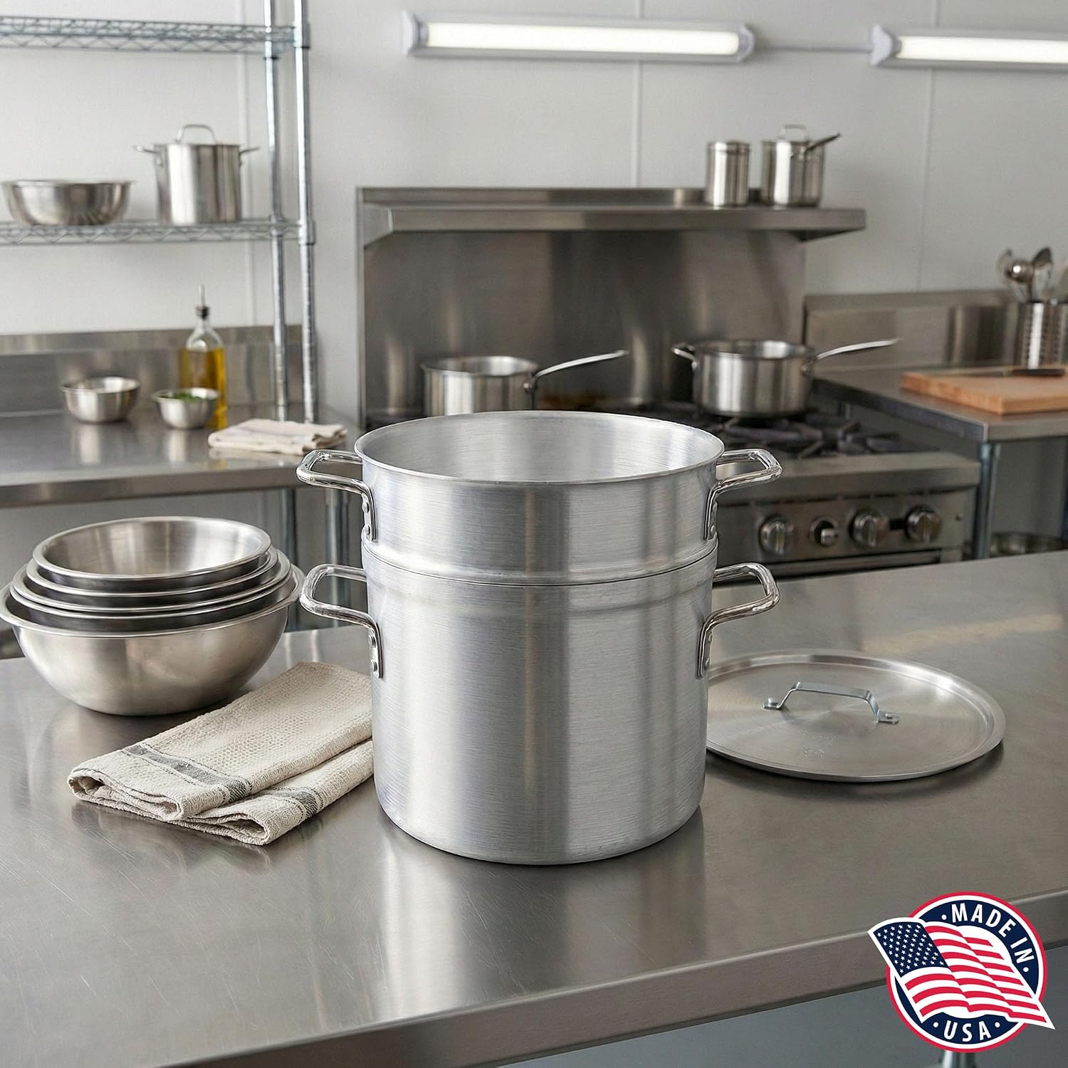 Alegacy Eagleware Double Boiler Pot, 11 Quart Commercial Aluminum Double Boiler with Lid, Heavy Gauge Polished Finish, Professional Cookware | EWDB12