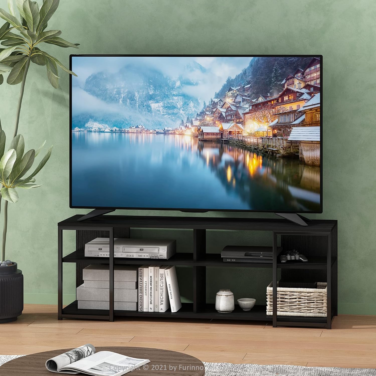 Furinno Fowler Multipurpose TV Stand Bookshelves, French Oak Grey