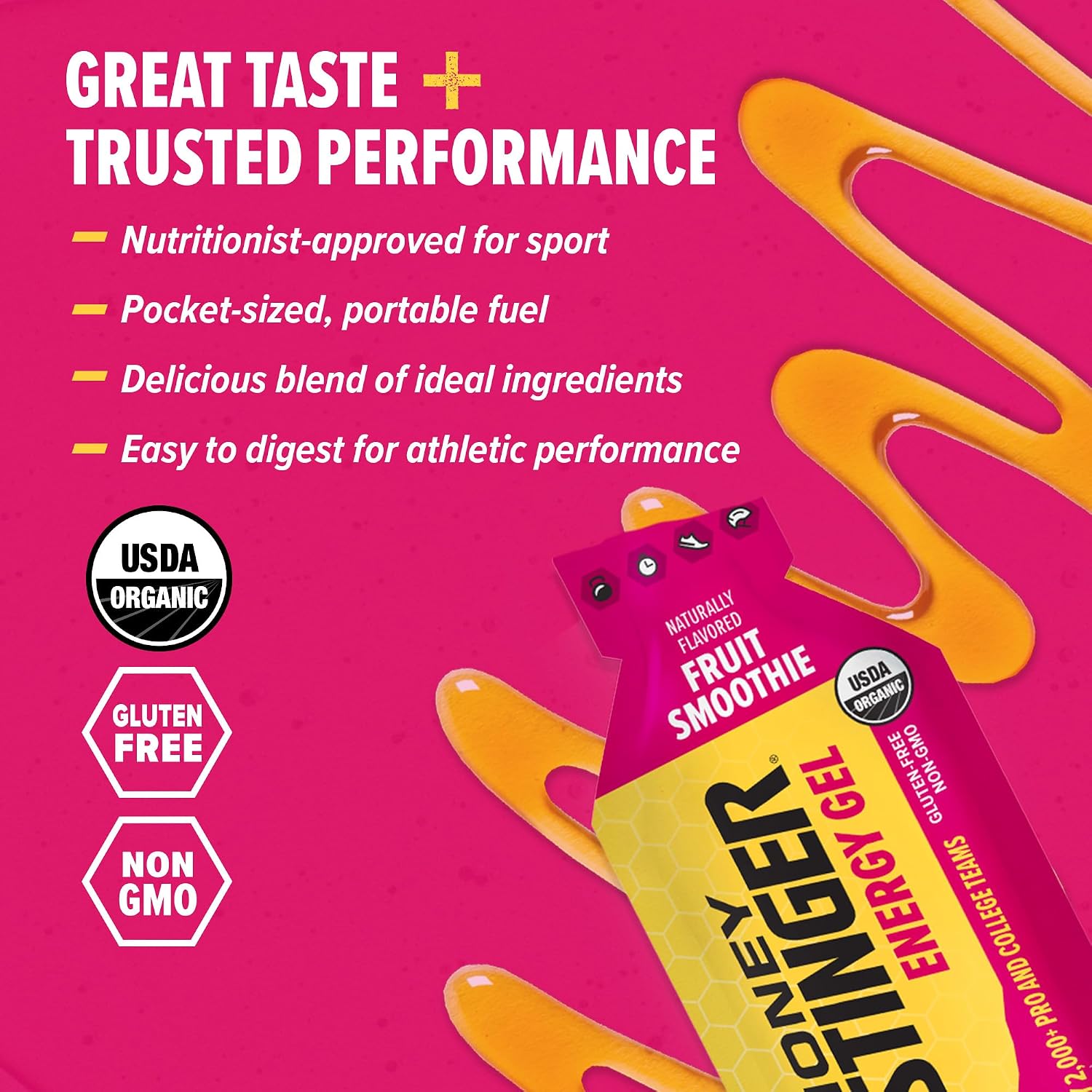 Honey Stinger Gold Energy Gel, Gluten Free & Caffeine Free, for Exercise, Running and Performance, Sports Nutrition for Home & Gym, Pre and Mid Workout, 24 Pack, 26.4 Ounce | sports-nutrition-endurance-and-energy-chews