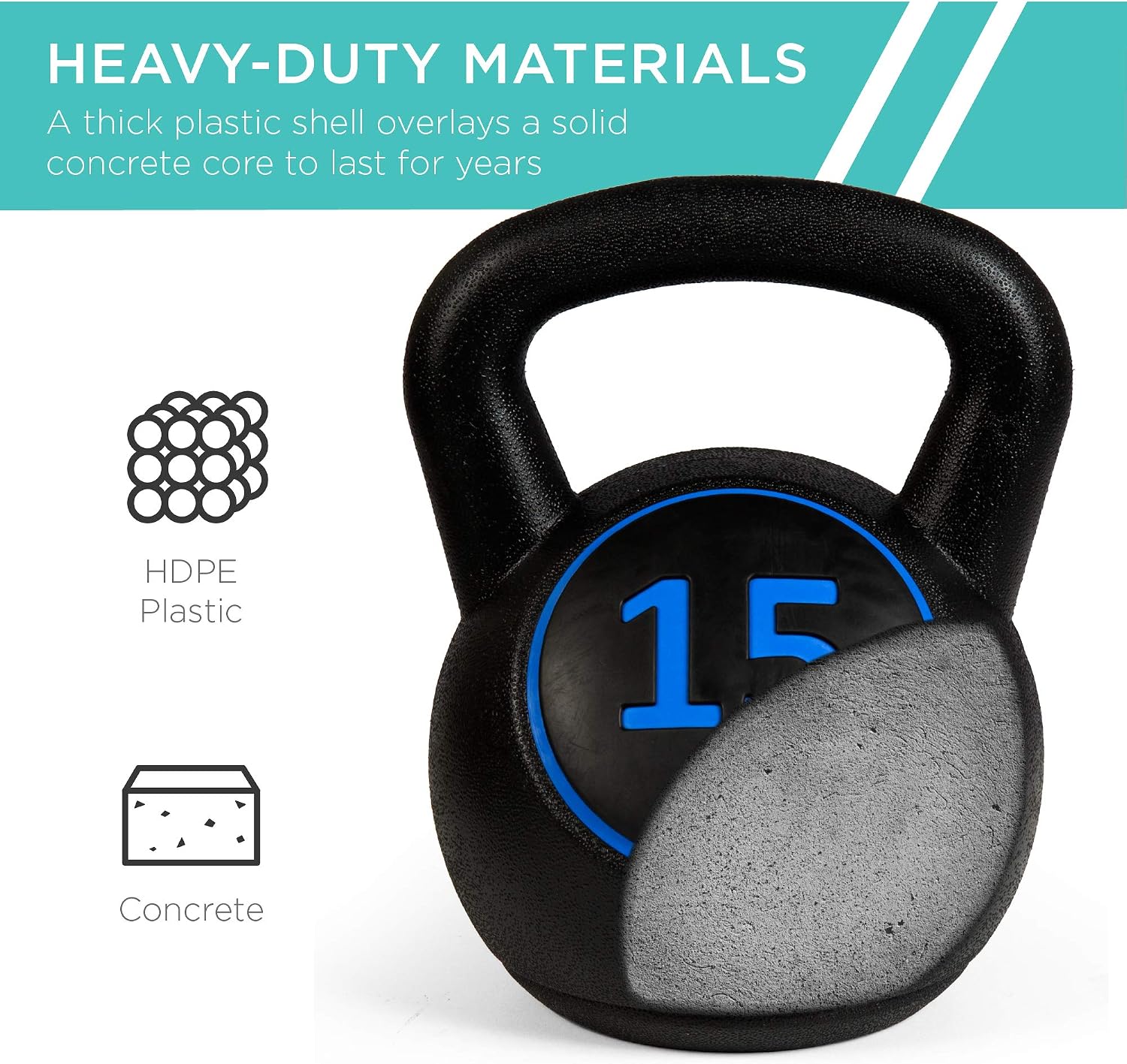Best Choice Products 3-Piece Kettlebell Set with Storage Rack, HDPE Coated Exercise Fitness Concrete Weights for Home Gym, Strength Training
