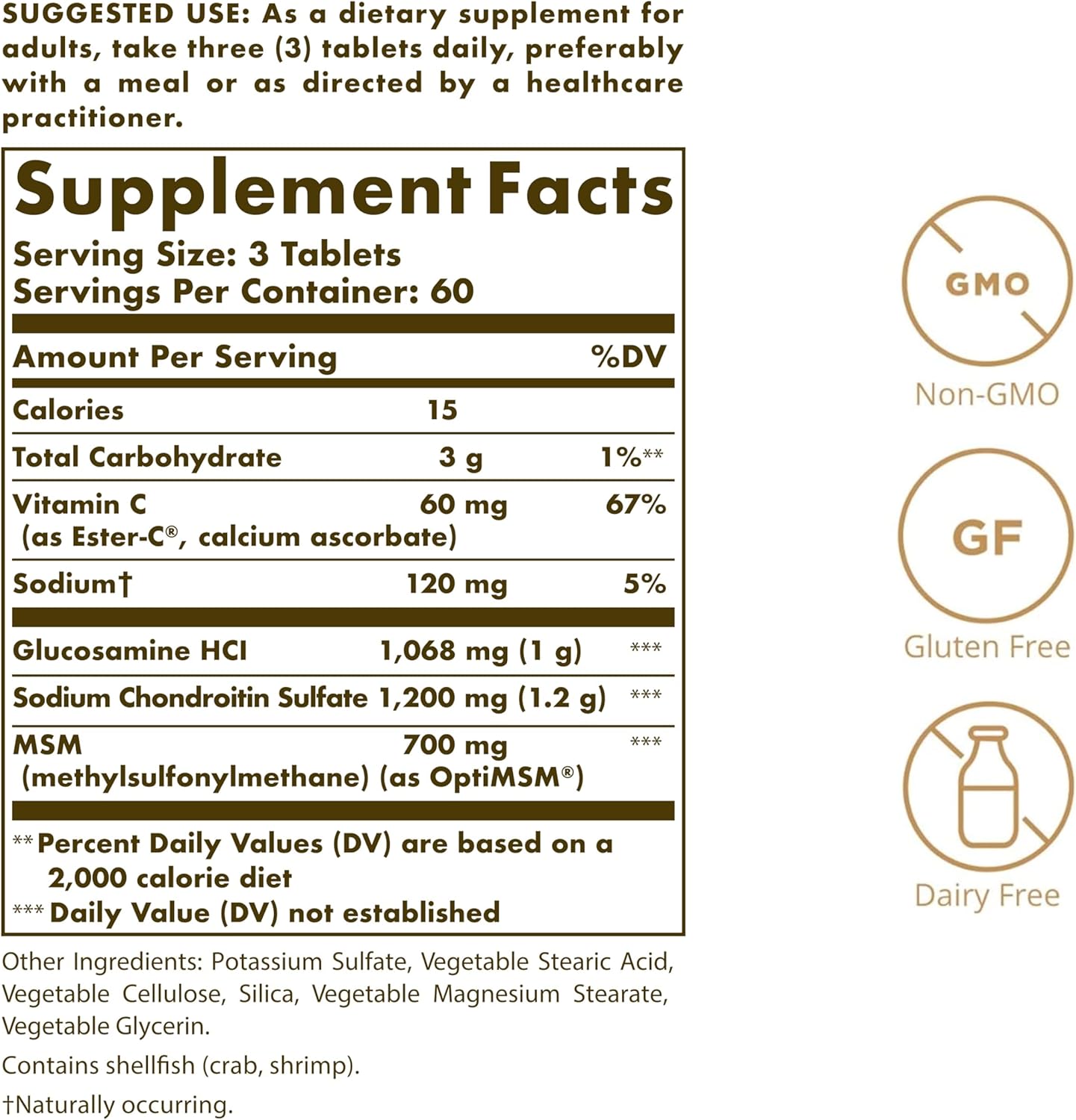 Solgar Extra Strength Glucosamine Chondroitin MSM w/Ester-C, 180 Tablets | Promotes Healthy Joints, Supports Comfortable Movement & Collagen Formation