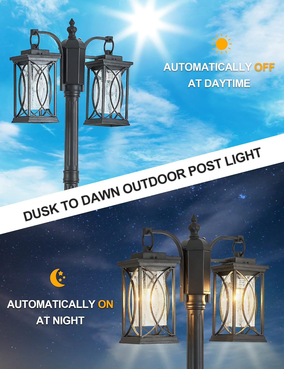 Dusk to Dawn Modern Outdoor Coach Lantern Exterior Light Fixtures Black Aluminum with Crack-Like Glass Waterproof Wall Sconce Mission Outside Light