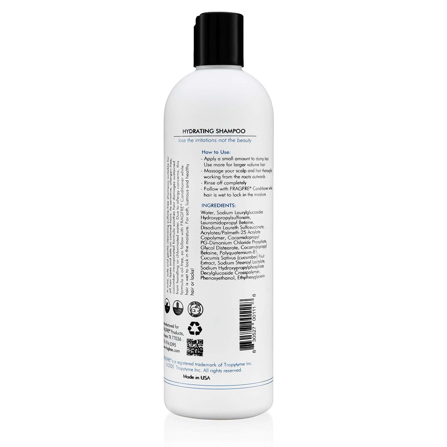 Hydrating Sensitive Skin Shampoo 12 oz - Sulfate-Free, Fragrance-Free, Paraben-Free, Color-Safe, Hypoallergenic, Mild Hair Cleanser - Gluten-Free, Vegan, Cruelty-Free, With Natural Cucumber