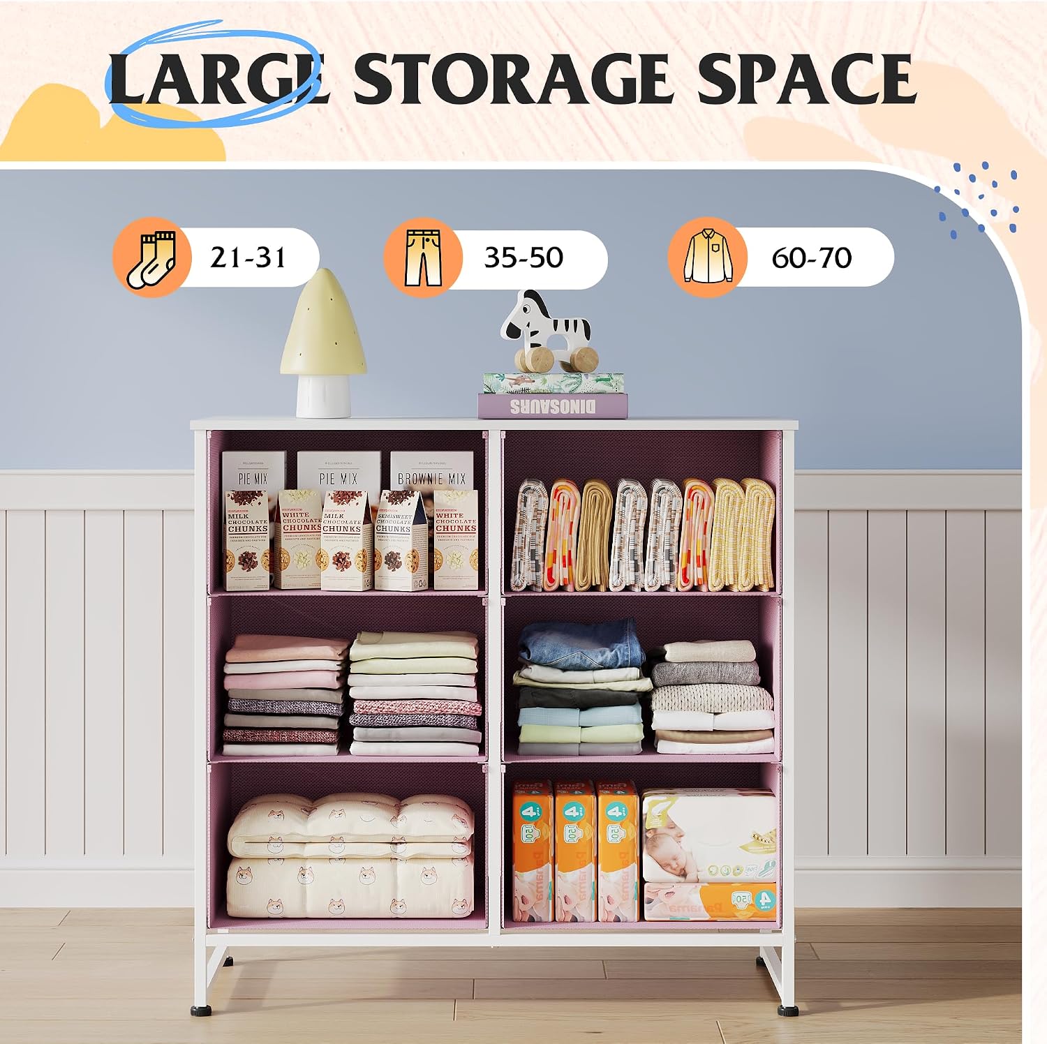 WLIVE Dresser for Bedroom with 6 Drawers, Light Grey