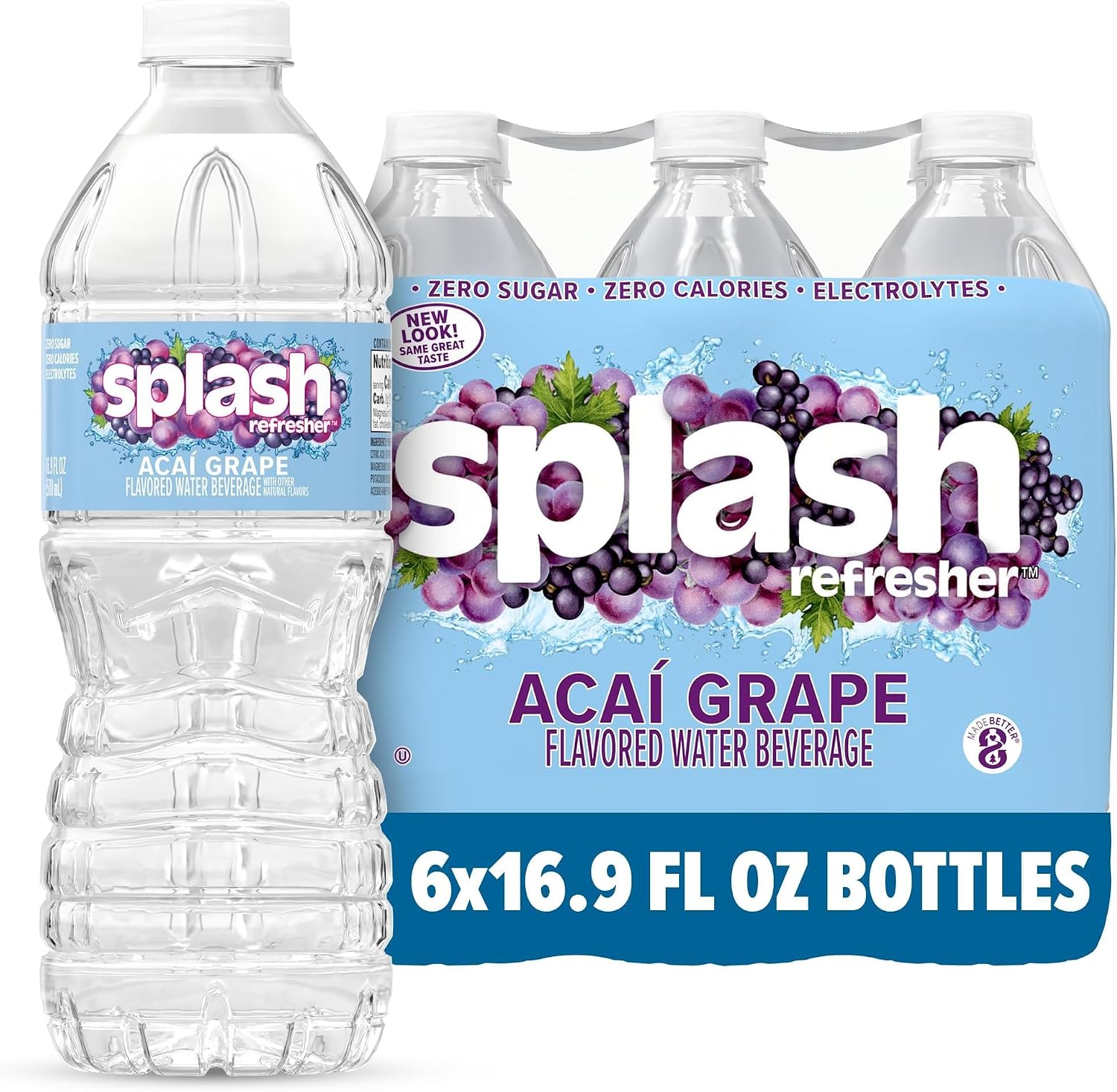 SPLASH REFRESHER Flavored Water Bottles, Mandarin Orange - 6 Pack | Refreshing Flavored Bottled Water with Electrolytes - Zero Sugar & Zero Calories - 16.9 Fl Oz
