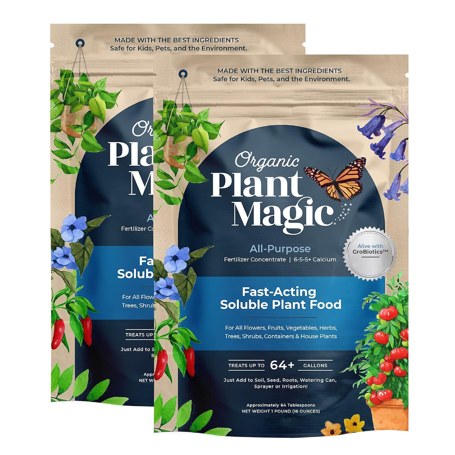 Organic Plant Magic Fertilizer & Plant Food for House Plants & Garden 1/2lb | Makes 32+ Gal of Organic Water Soluble Fertilizer for Plant Growth use on Vegetables, Flowers, Gardens & Indoor House Plants