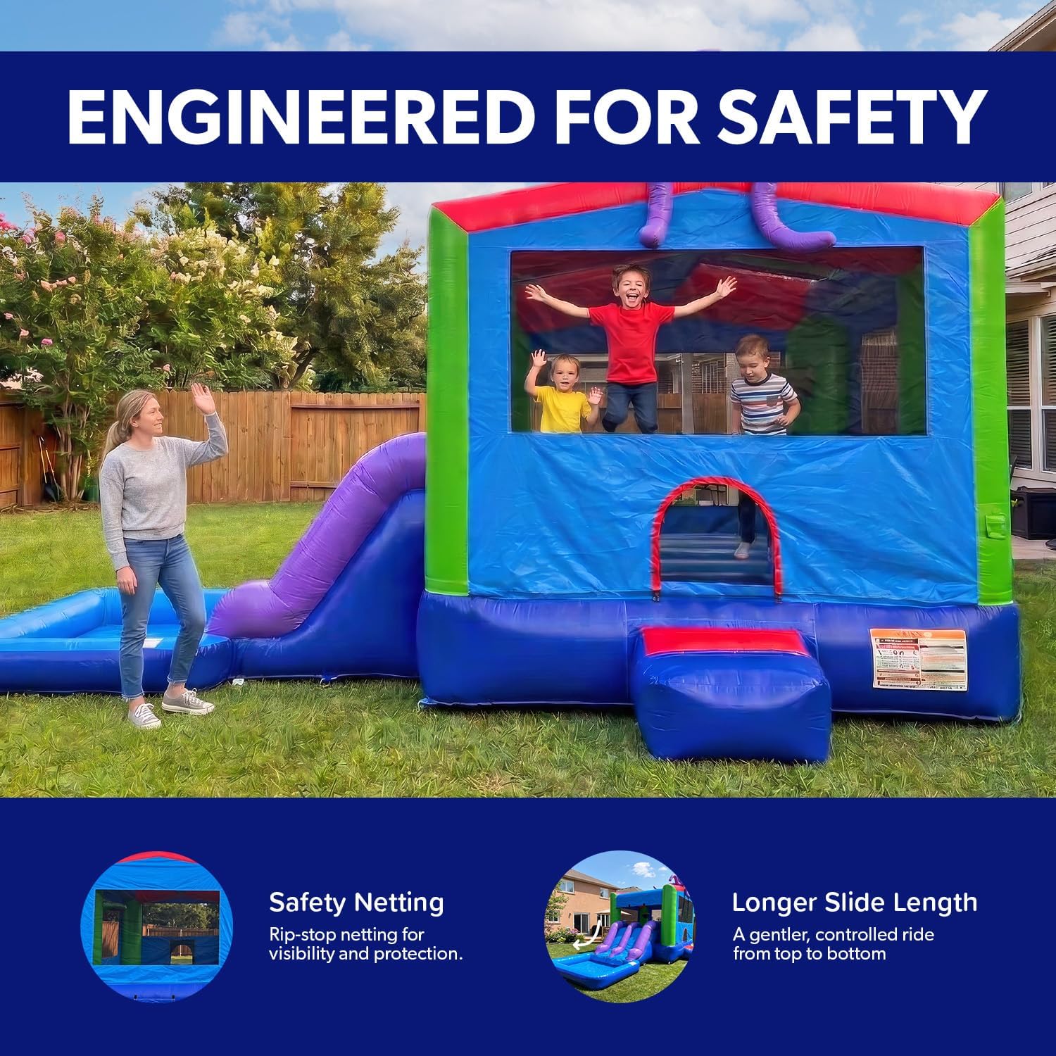 JumpOrange 25x13ft Octopus Commercial 15oz PVC Bouncer Slide Combo with Pool