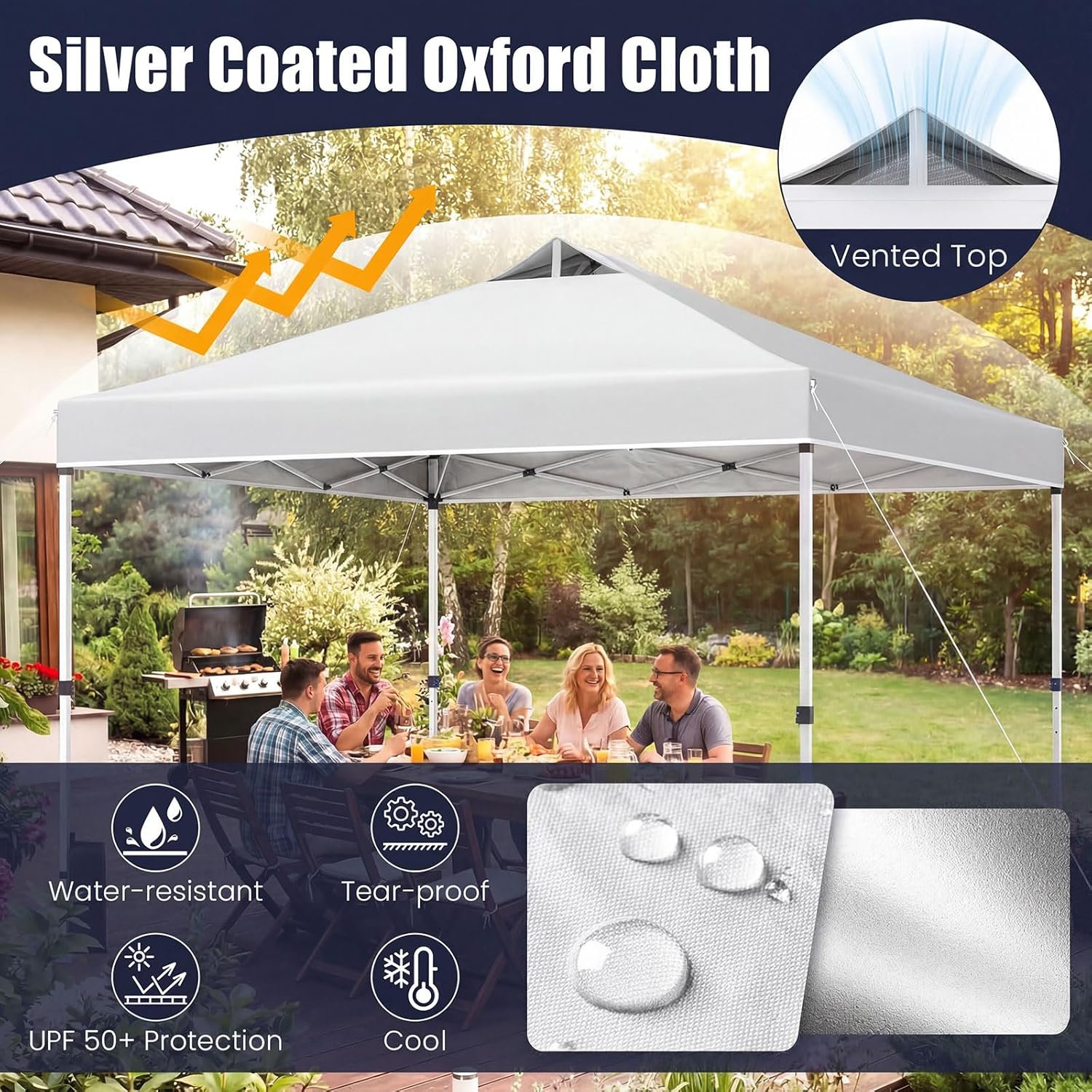 Tangkula 10 x10 Ft Pop Up Canopy with Center Lock, UPF 50+ One-Button Setup Outdoor Canopy Tent with Roller Bag, 4 Sand Bags, Heavy-Duty Steel Frame