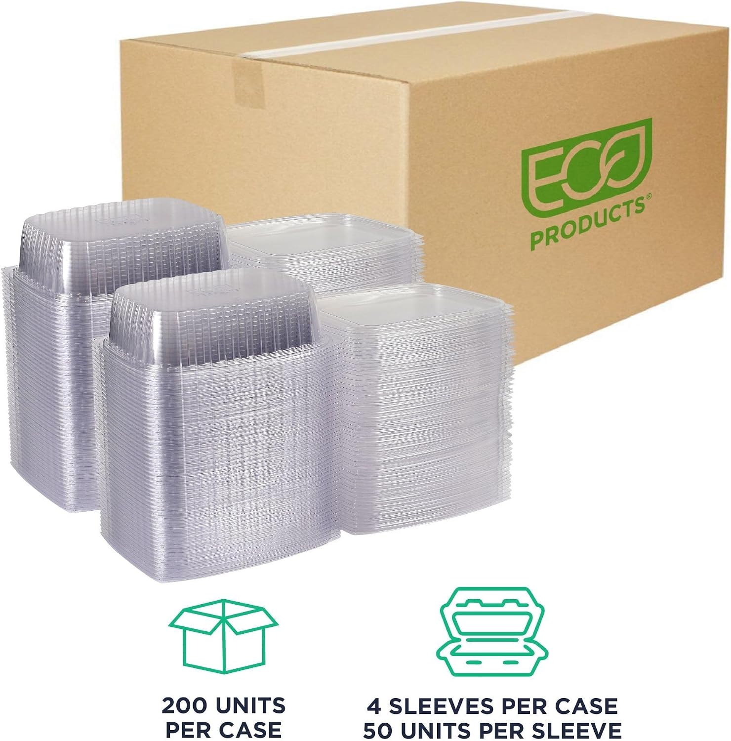 Eco-Products EPRC32 Renewable & Compostable Rectangular Deli Containers - 32oz., 50 Per Pack (Case of 4 Packs), clear