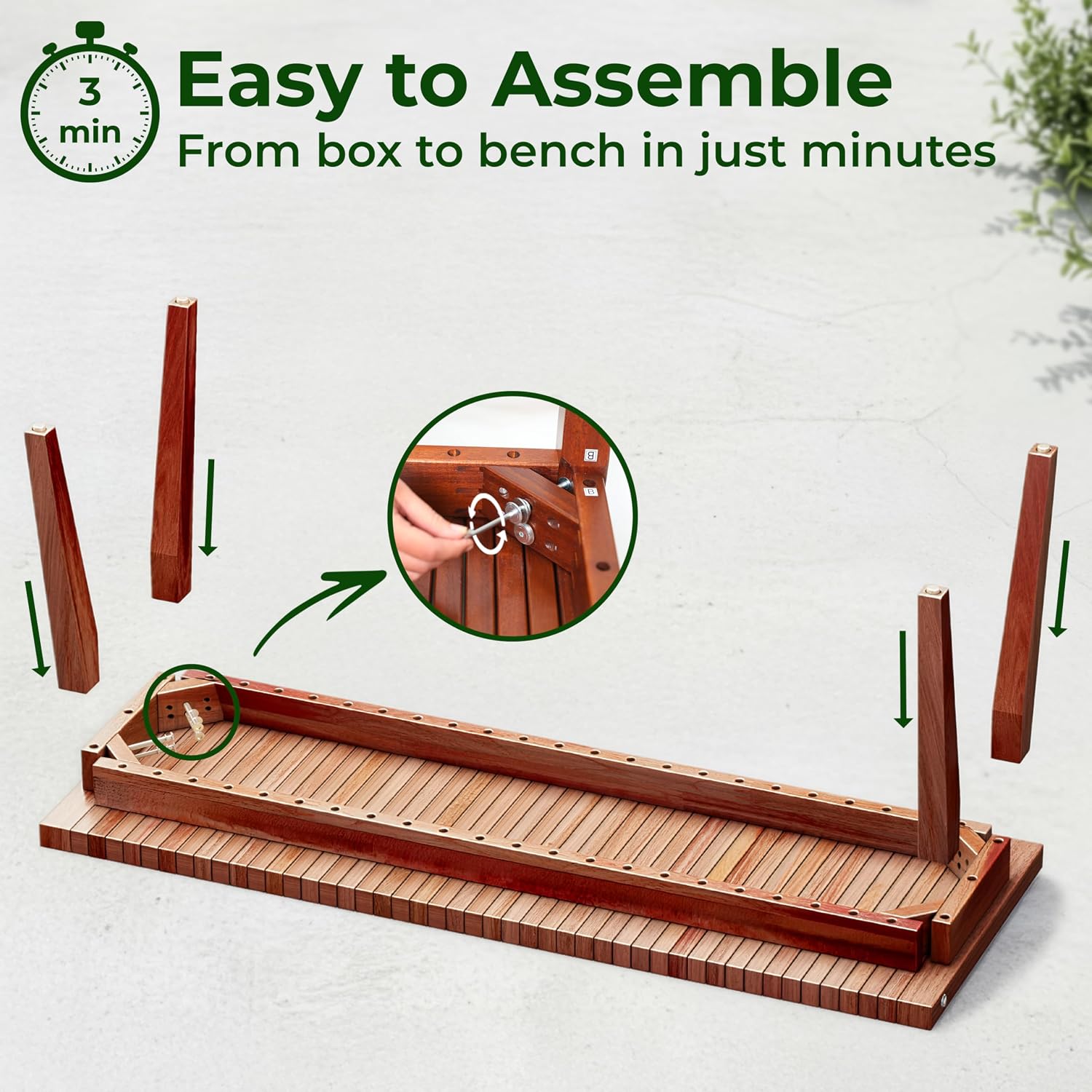 Melino Wooden Bench Outdoor 47" Convertible Acacia Wood Bench, Solid Wood Indoor Patio Benches for Outdoors