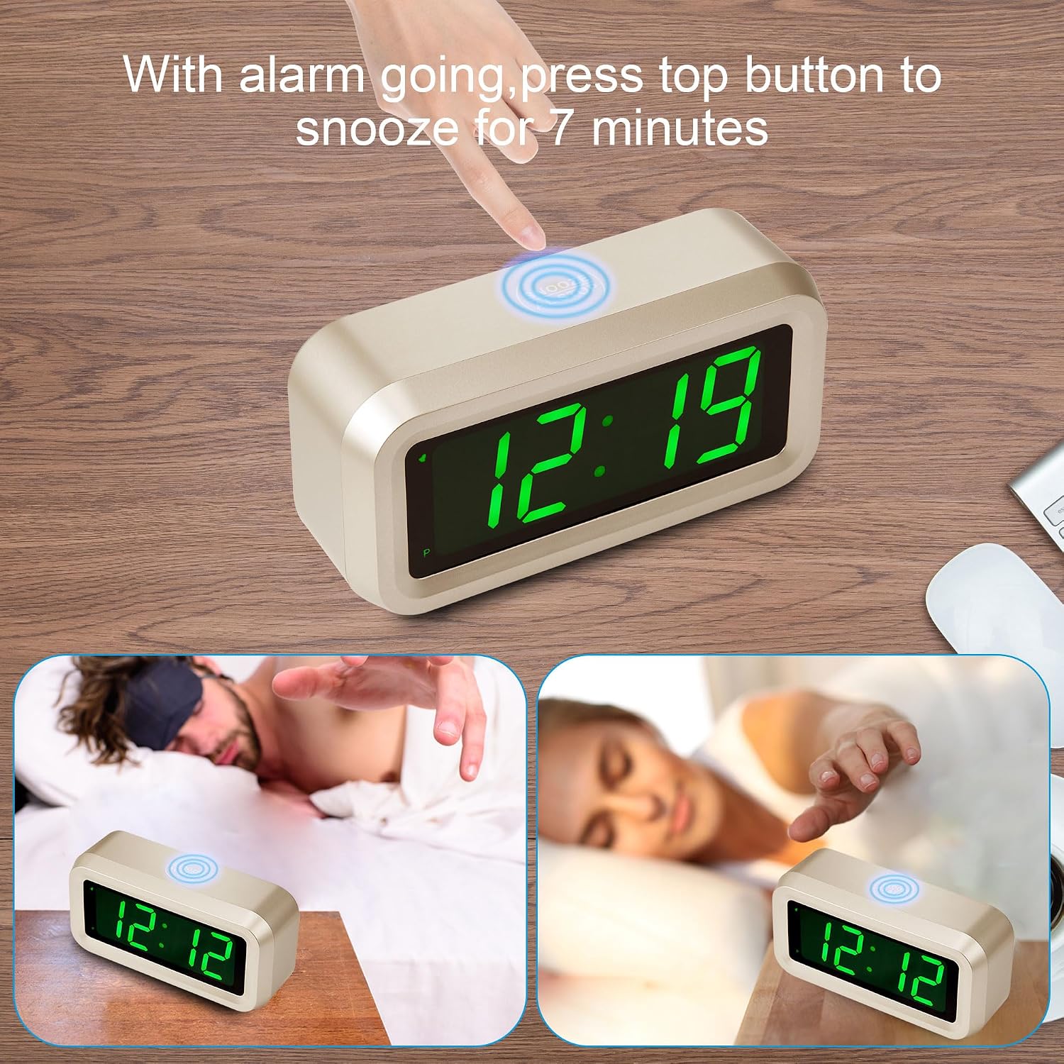 Digital Alarm Clock Battery Operated with LED Display for Bedrooms, Long Battery Life for 12 Months, 3 Brightness Adjustable, 12/24 Hour, Snooze, Black Case with Red Digits