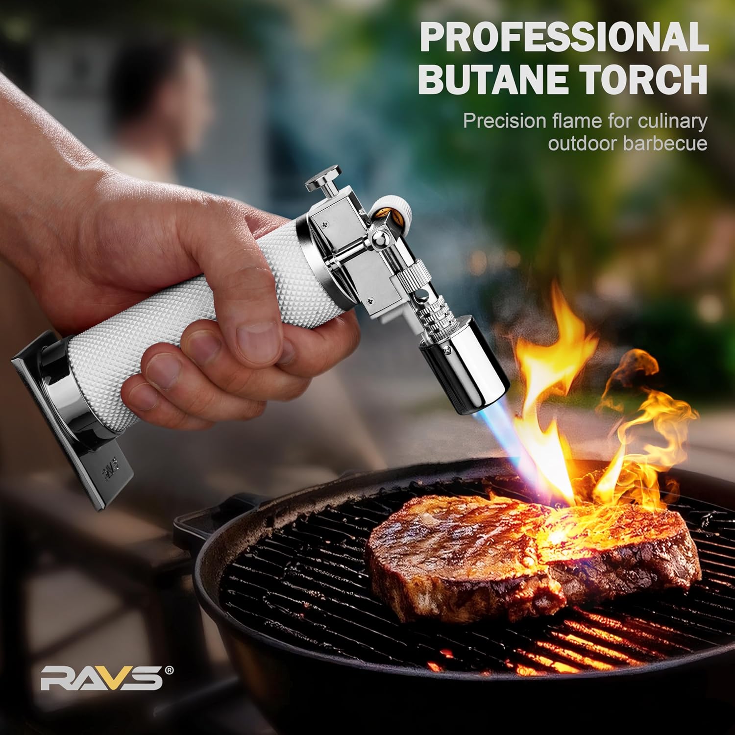 RAVS Butane Torch Lighter, Premium Metal Kitchen Torch with Adjustable Flame & Safety Buckle, Refillable Creme Brulee Torch for Baking, BBQ, DIY