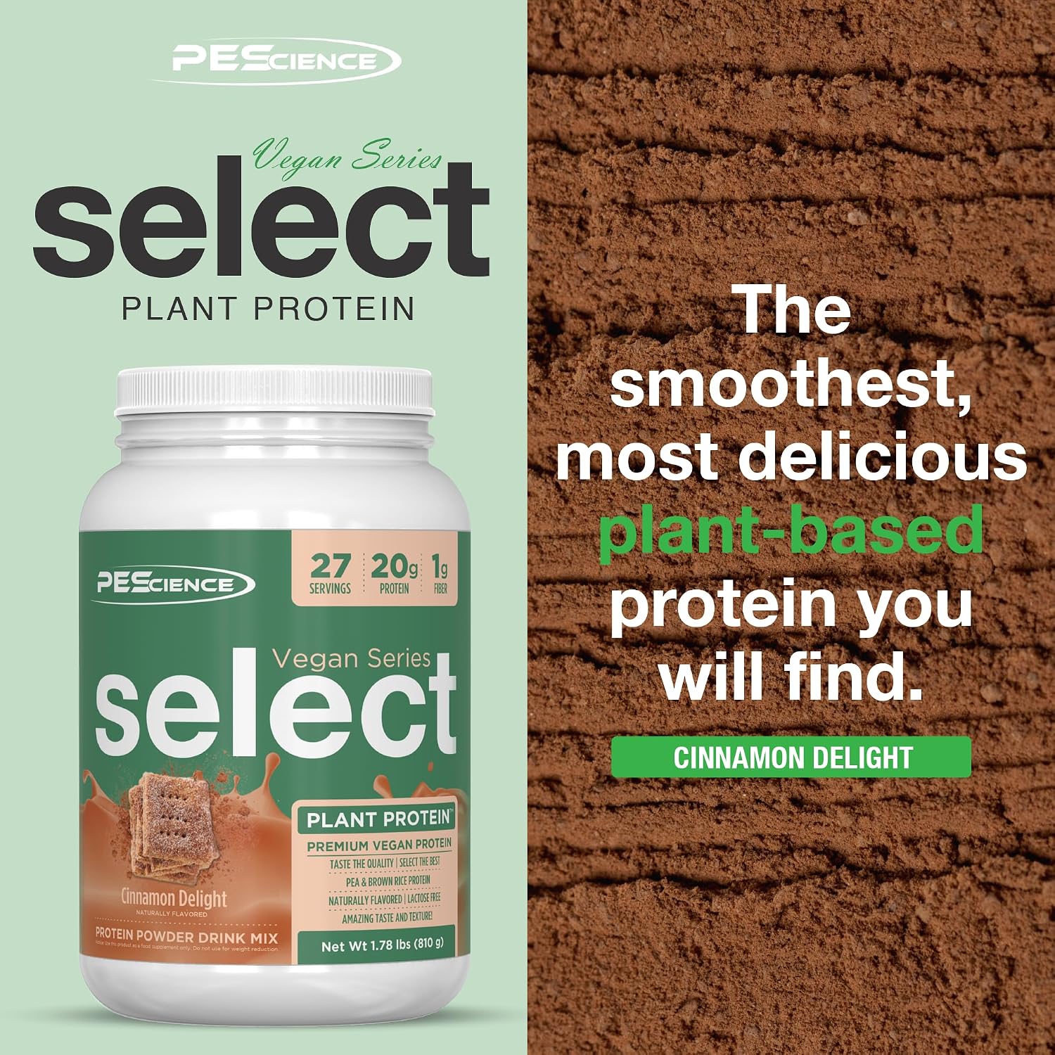 PEScience Select Vegan Protein Powder, Peanut Butter Delight, 27 Servings | Plant Based Protein Powder, Pea and Brown Rice Blend, Dairy Free, Lactose Free, Gluten Free