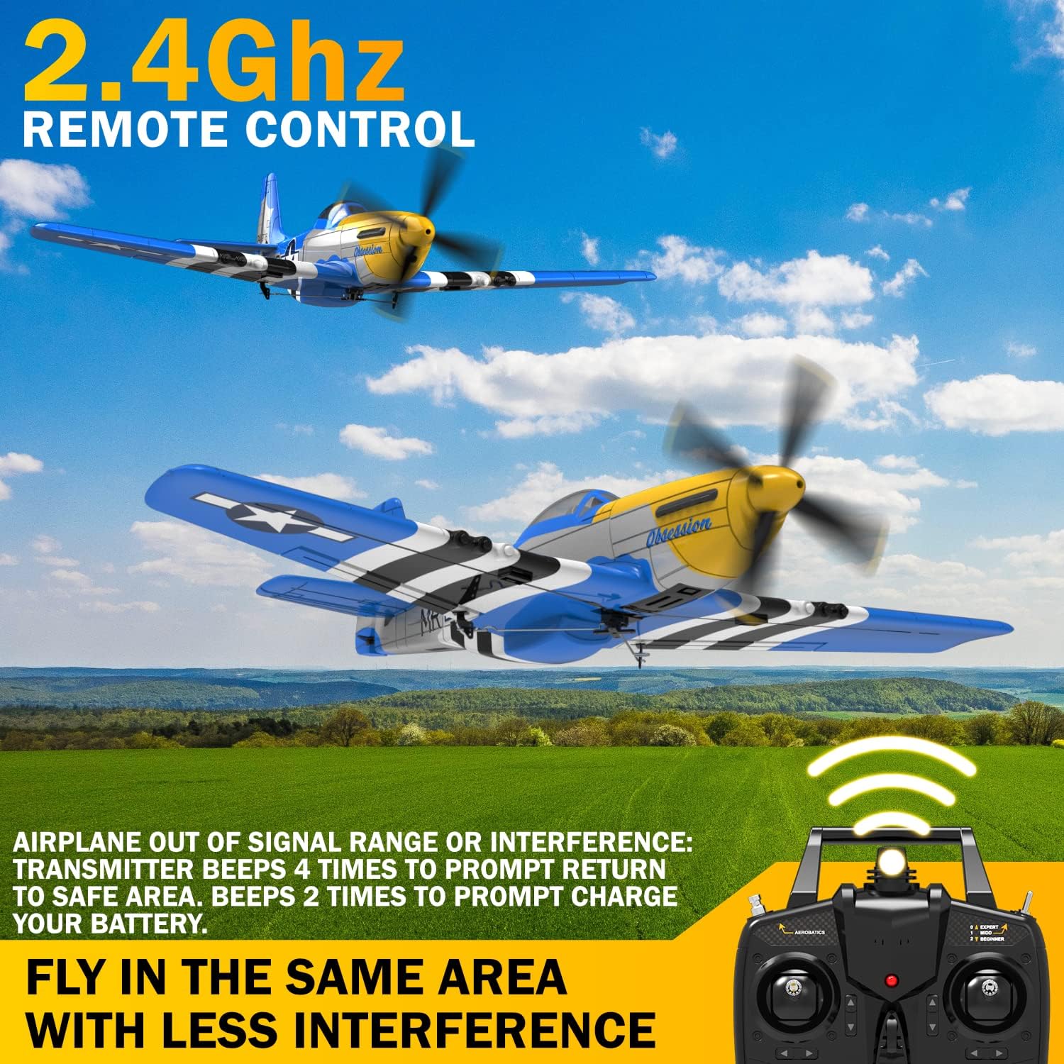LEAMBE 4 Channel RC Plane, Ready to Fly Aerobatic Aircraft, Easy Control for Beginners, P51 Mustang RC Airplane Best Gift for Adults