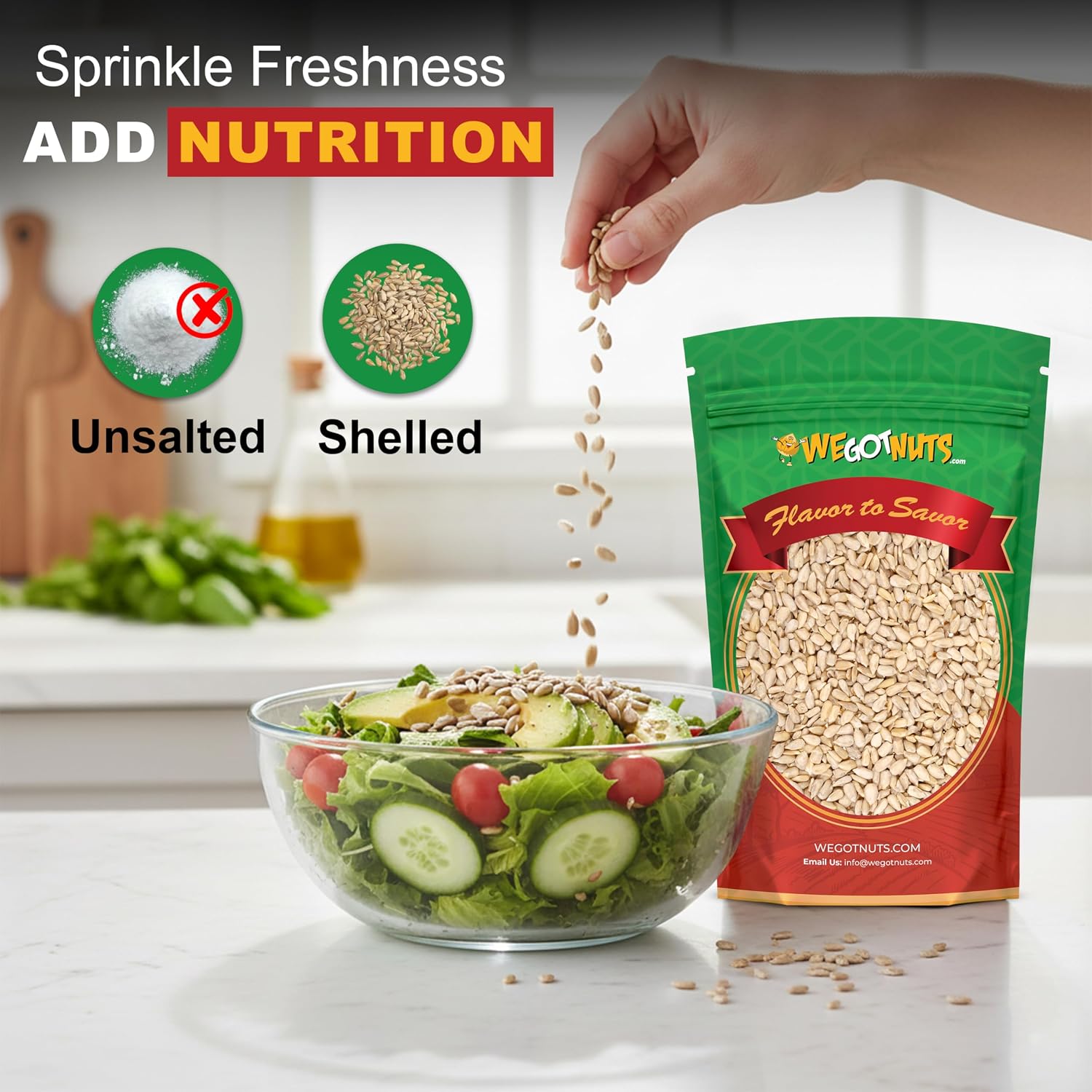 Raw Sunflower Seed Kernels by We Got Nuts - Premium Quality Kosher Shelled Sunflower Seeds - Natural & Healthy Fitness & Diet-Friendly Snack- Raw