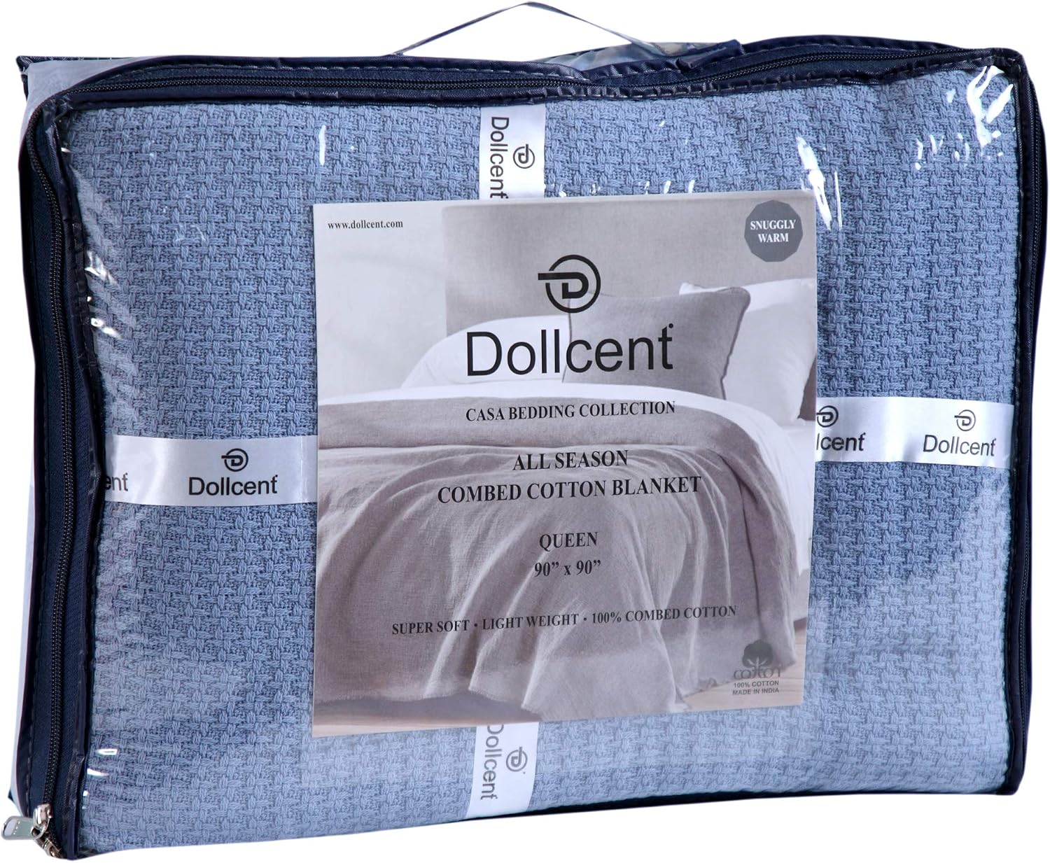 DOLLCENT 100% Cotton Queen Size Blanket for Bed, Premium Soft Combed Lightweight Blankets, Washed Breathable Cozy Bed Throw Blanket, Ivory Queen Cotton Blankets for All Season: Ivory (90"x90")