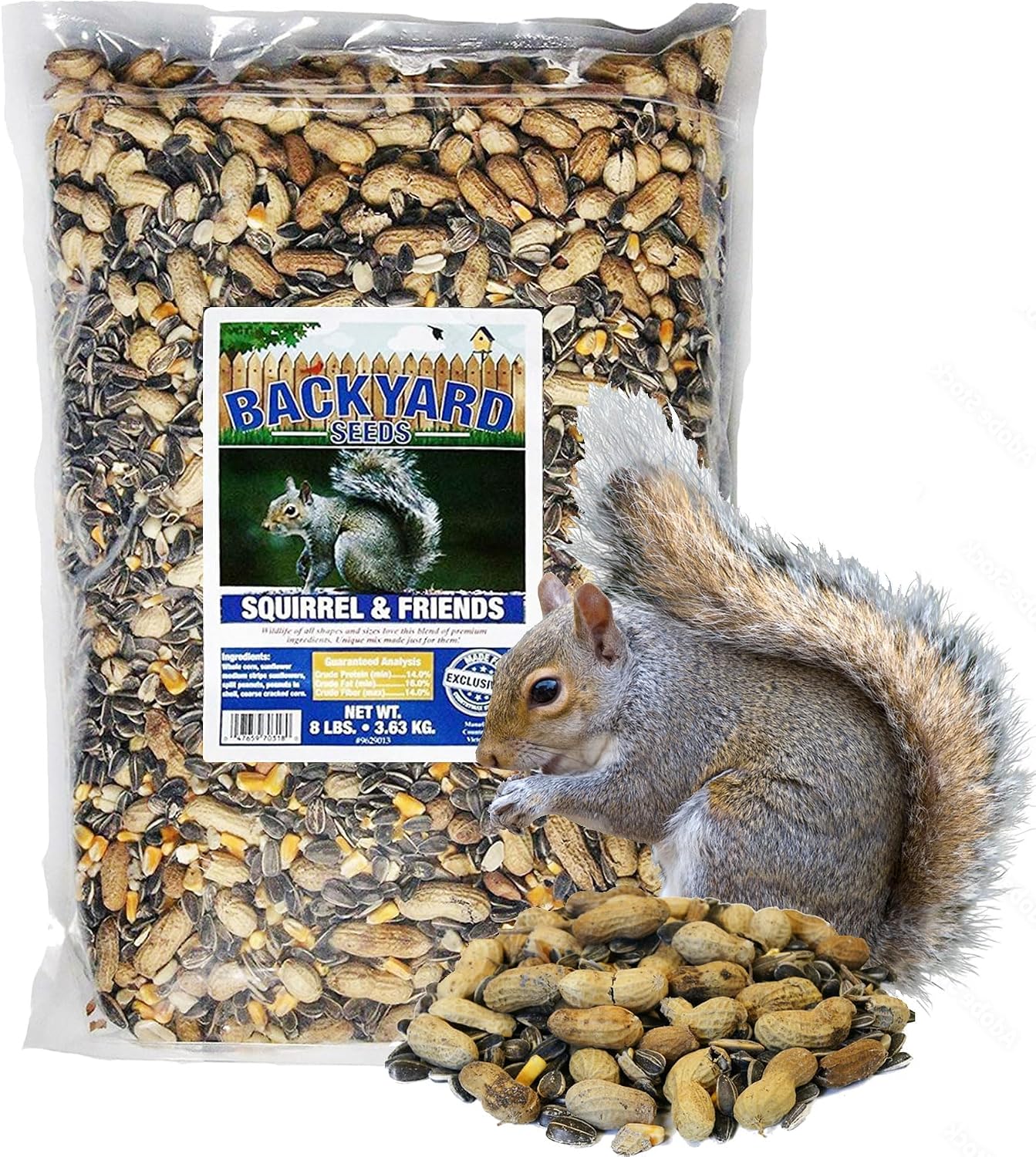 CountryMax Backyard Seeds Squirrel & Chipmunk Food Mix – 8 lb Bag – Premium Wildlife Blend with Sunflower Seeds, Peanuts & Corn – Ideal for Squirrels, Chipmunks, Rabbits & Backyard Birds​