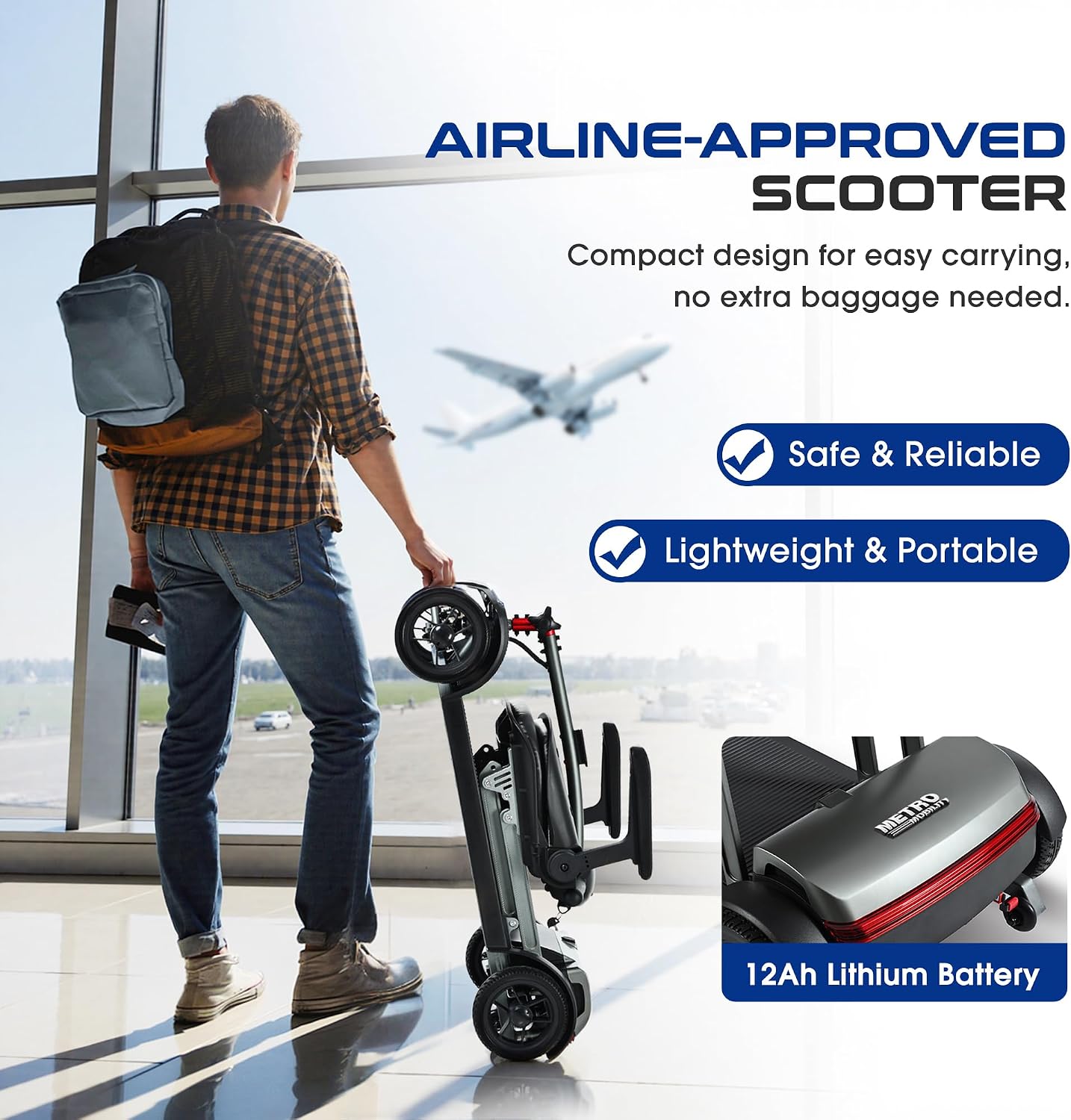 Metro Mobility 4 Wheel Foldable Mobility Scooter for Adults - 300 lbs Capacity Electric Mobility Scooters for Seniors - Long Range Power Extended