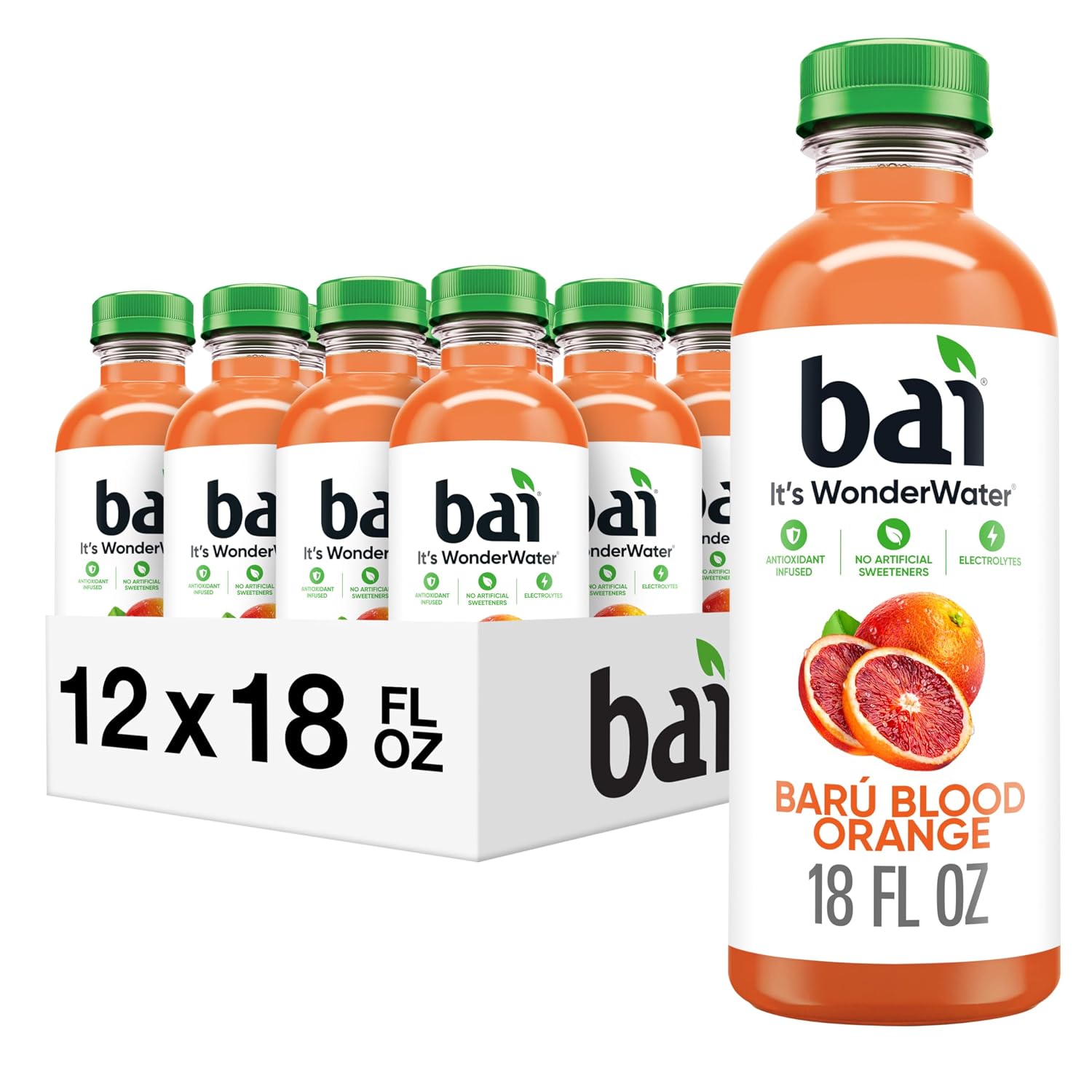 Bai Antioxidant Infused Water Beverage, Baru Blood Orange, 18 Fluid Ounce Bottle, 12 Pack