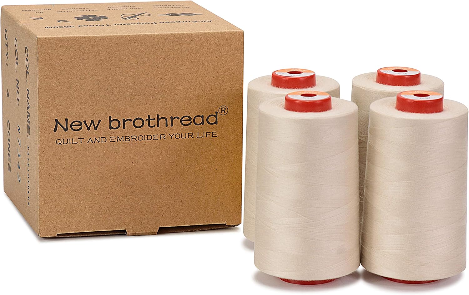 New brothread 4 Large Cones All Purpose Polyester Thread -Cream