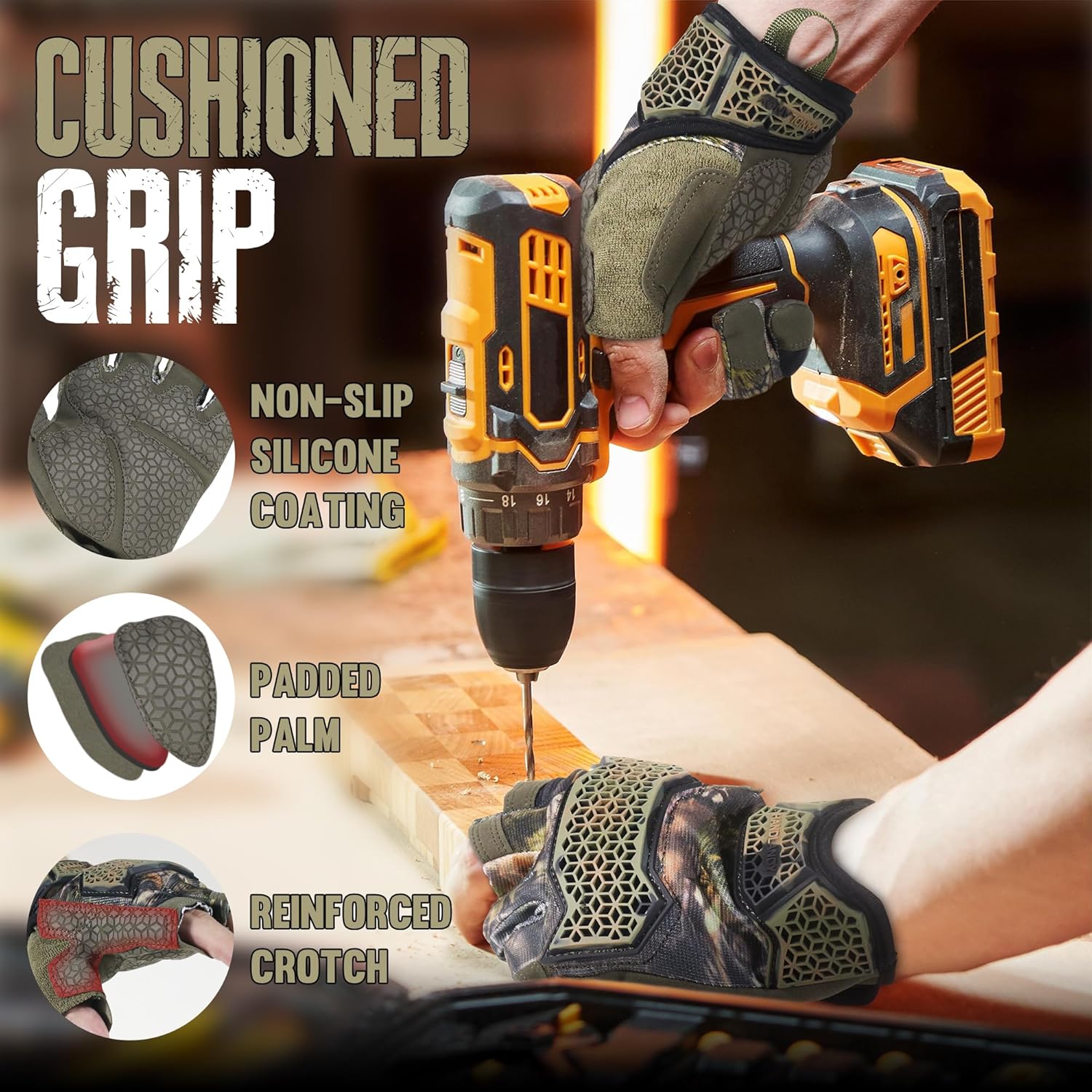 HANDLANDY Framer Work Gloves Open-Finger Carpenters Gloves, Fingerless Gaming Gloves for Tactical Shooting, Airsoft, Hunting, Police Work and Hiking L