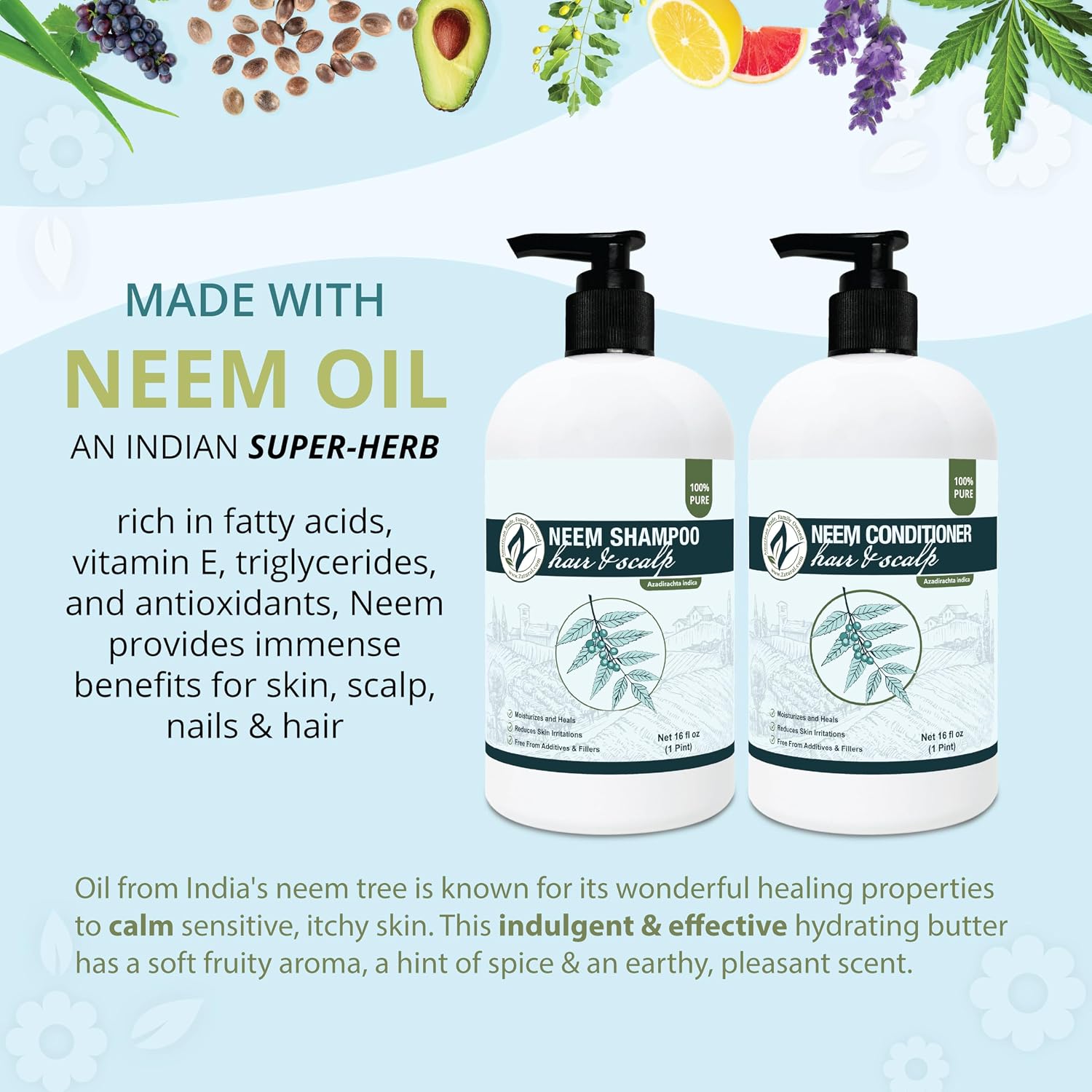 Zatural Neem Shampoo | Gentle Scalp & Hair Cleanser with Botanical Extracts | Moisturizing Wash for Softness, Volume, and Shine (8 Fl Oz)
