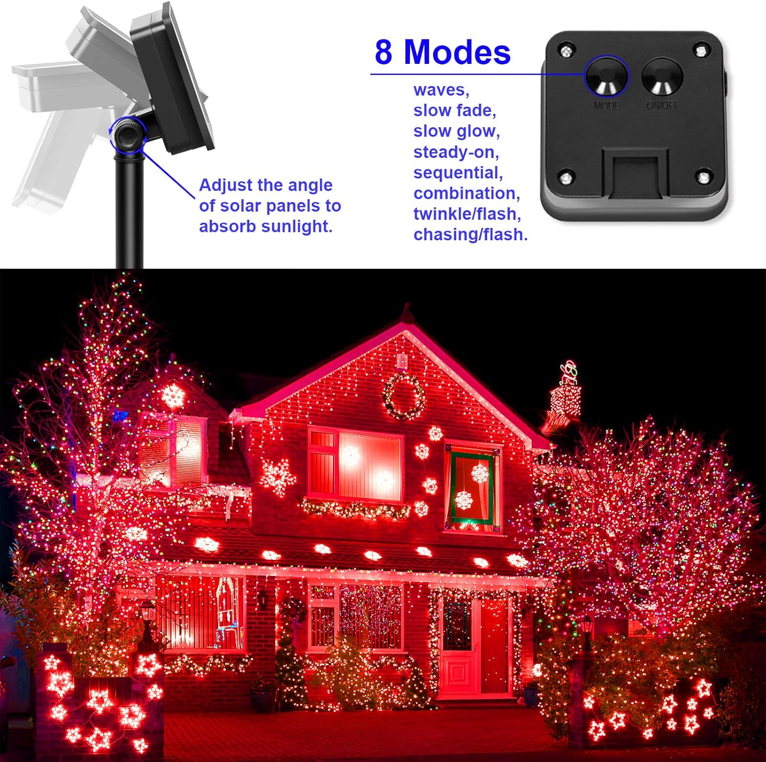 Solar Fairy String Lights, Cool White, 100Led, Outdoor Waterproof