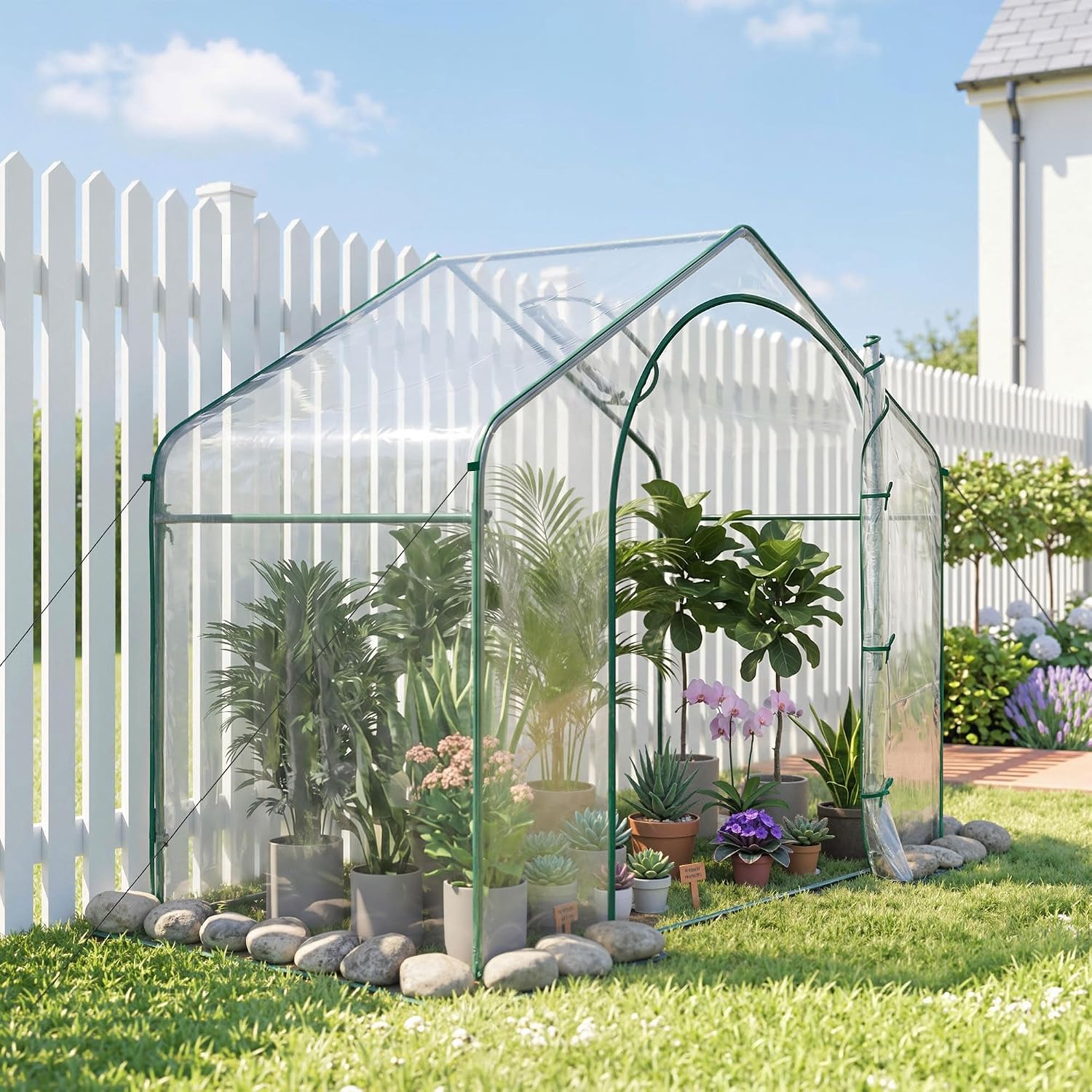 Outsunny 6' x 3' x 5' Portable Walk-in Greenhouse with Plastic Cover Clear | Steel Frame Garden Hot House, Zipper Door, Top Vent, for Flowers