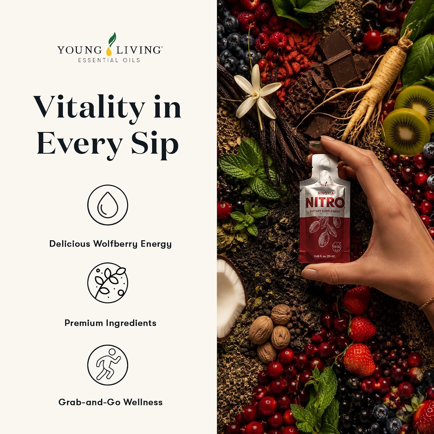 Young Living NingXia Nitro | 1 Pack (14 Sachets) | Energizing Wolfberry Drink with Green Tea & Korean Ginseng | Supports Focus