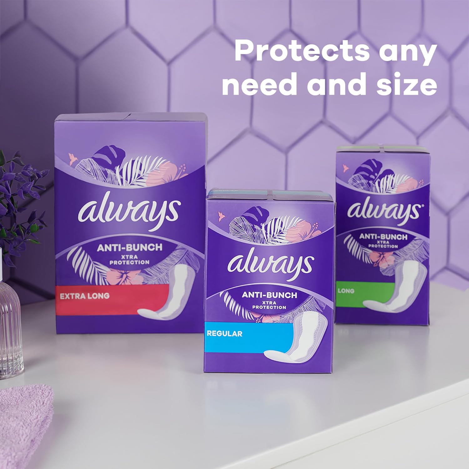 Always Panty Liners for Women Xtra Protection 3-in-1 Daily Liners for Women, Extra Long, Scented, 60 Count