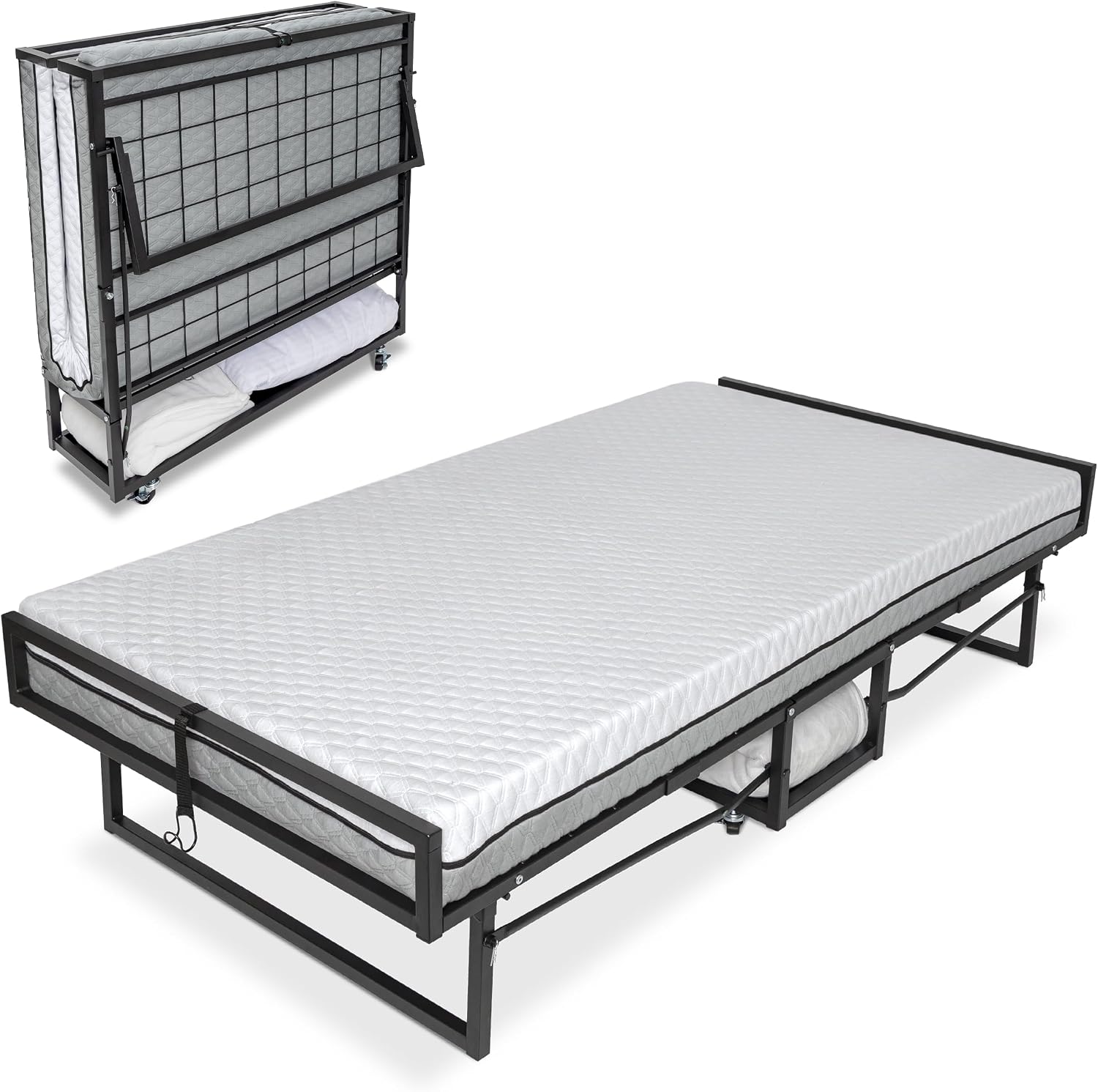 Milliard Deluxe Diplomat Folding Bed with Mattress for Adults, Twin Size, Portable Foldable Bed with Luxurious Memory Foam Mattress & Super Strong Frame, 75” x 38", Fold Up, Roll Away, & Hideaway