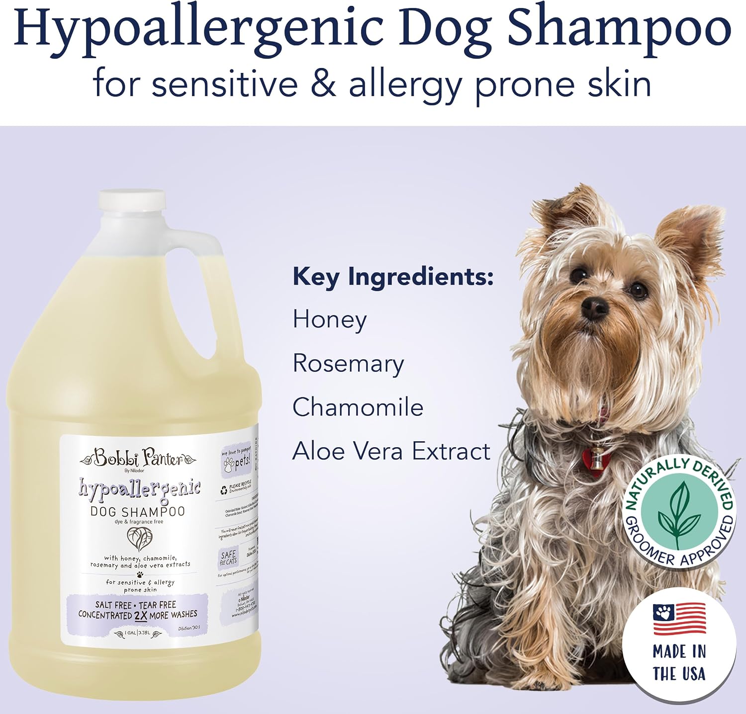 Bobbi Panter Soothing Dog Shampoo Tea Tree, Lavender, Cucumber & Oat Protein – Natural Formula for Sensitive Skin & Irritation Relief, Tear-Free, 30:1 Concentrate, Made in USA, 14 oz
