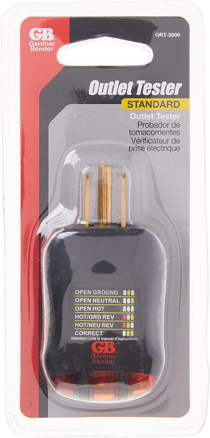 Gardner Bender GFI-3501 Ground Fault Receptacle Tester & Circuit Analyzer, 110-125V AC, for GFCI / Standard / Extension Cords & More, 7 Visual LED Tests , Red | 110-125V AC Receptacle Tester w/ 3 LED Lights Indicating 7 Wiring Conditions, Tests GFCI & Ou…