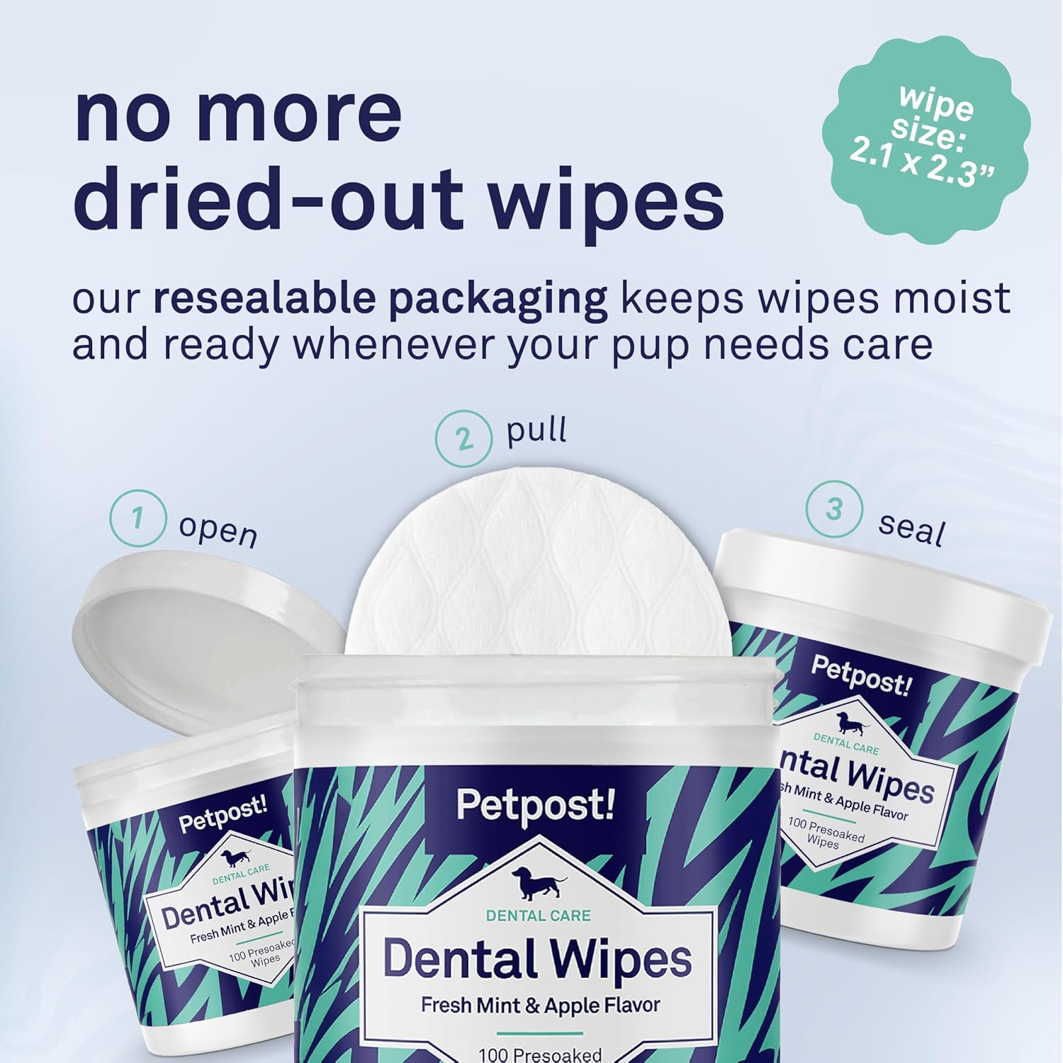 Petpost Dental Wipes for Dogs | 100 Count Presoaked Pads in Natural Tooth Cleaning Solution | Bad Breath and Tooth Buildup Remover