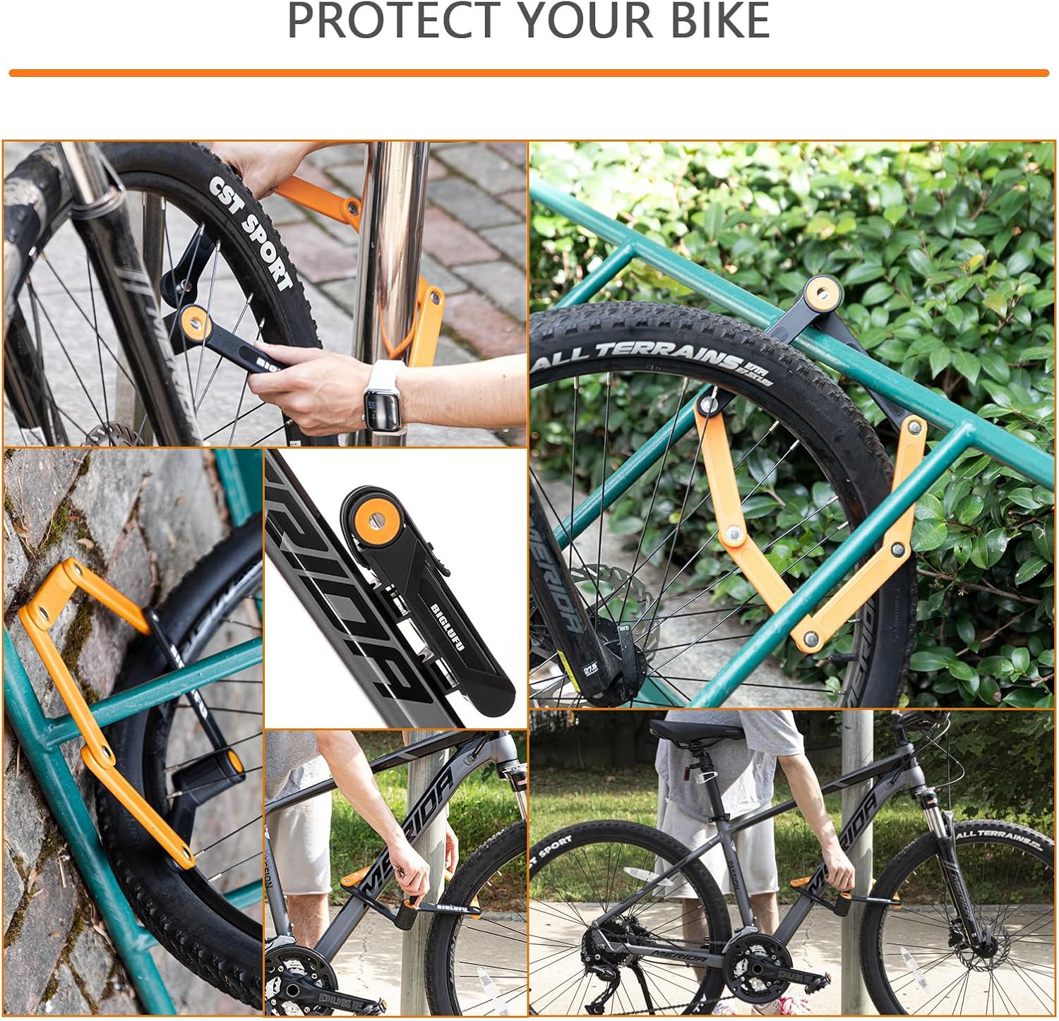 Bike Lock Bicycle Scooter Motorcycle Folding Locks with 4Keys, Fold Chain Heavy Duty Alloy Steel Foldable Lock with Mounting Bracket 2pc Straps