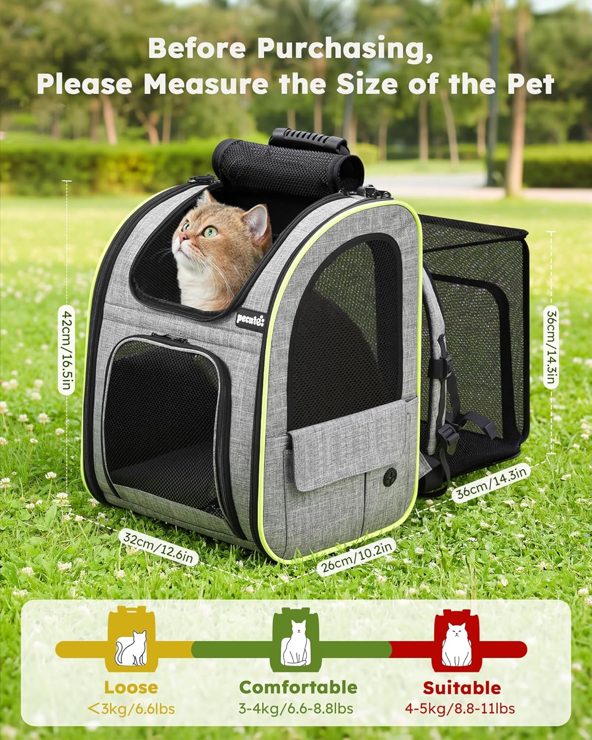 pecute Cat Backpack Expandable, Cat Carrier Backpack with Breathable Window