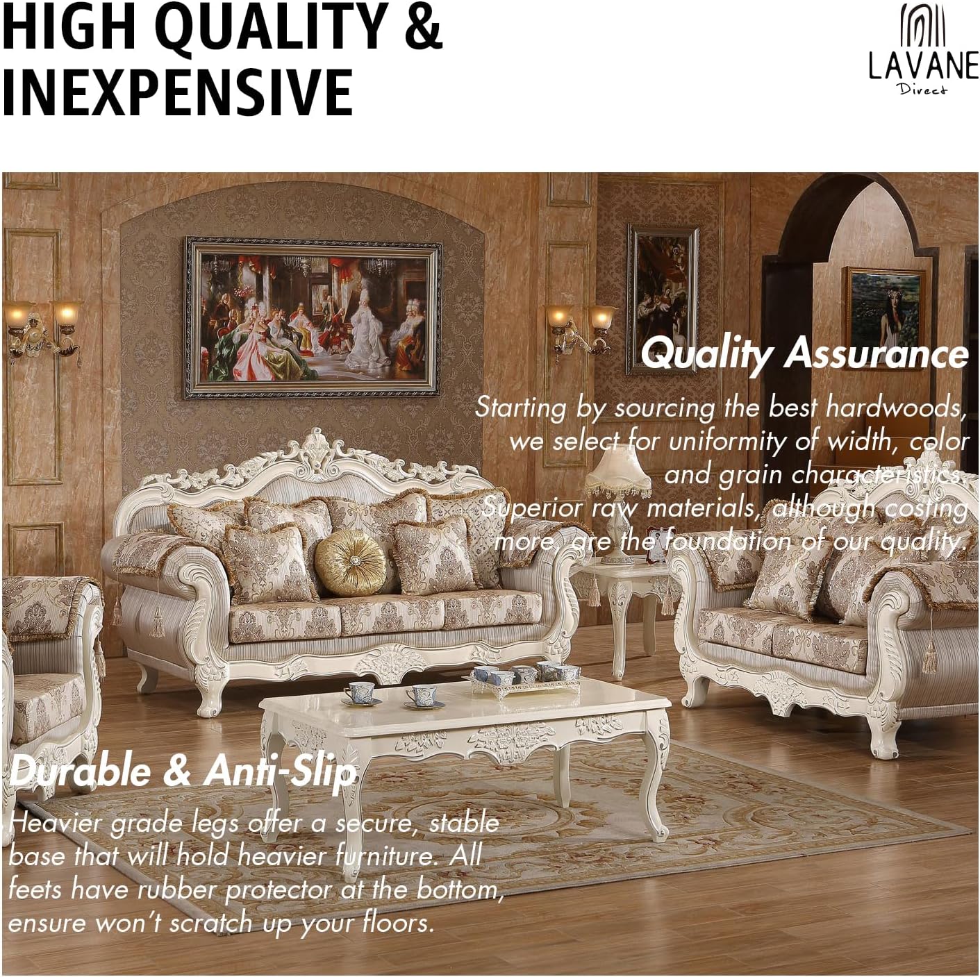 La Vane 6 inch / 15cm Wooden Furniture Legs, Set of 4 European Style Solid Wood Carving Furniture Replacement Feet Decoration for Sofa Cabinet Wardrobe Table Loveseat