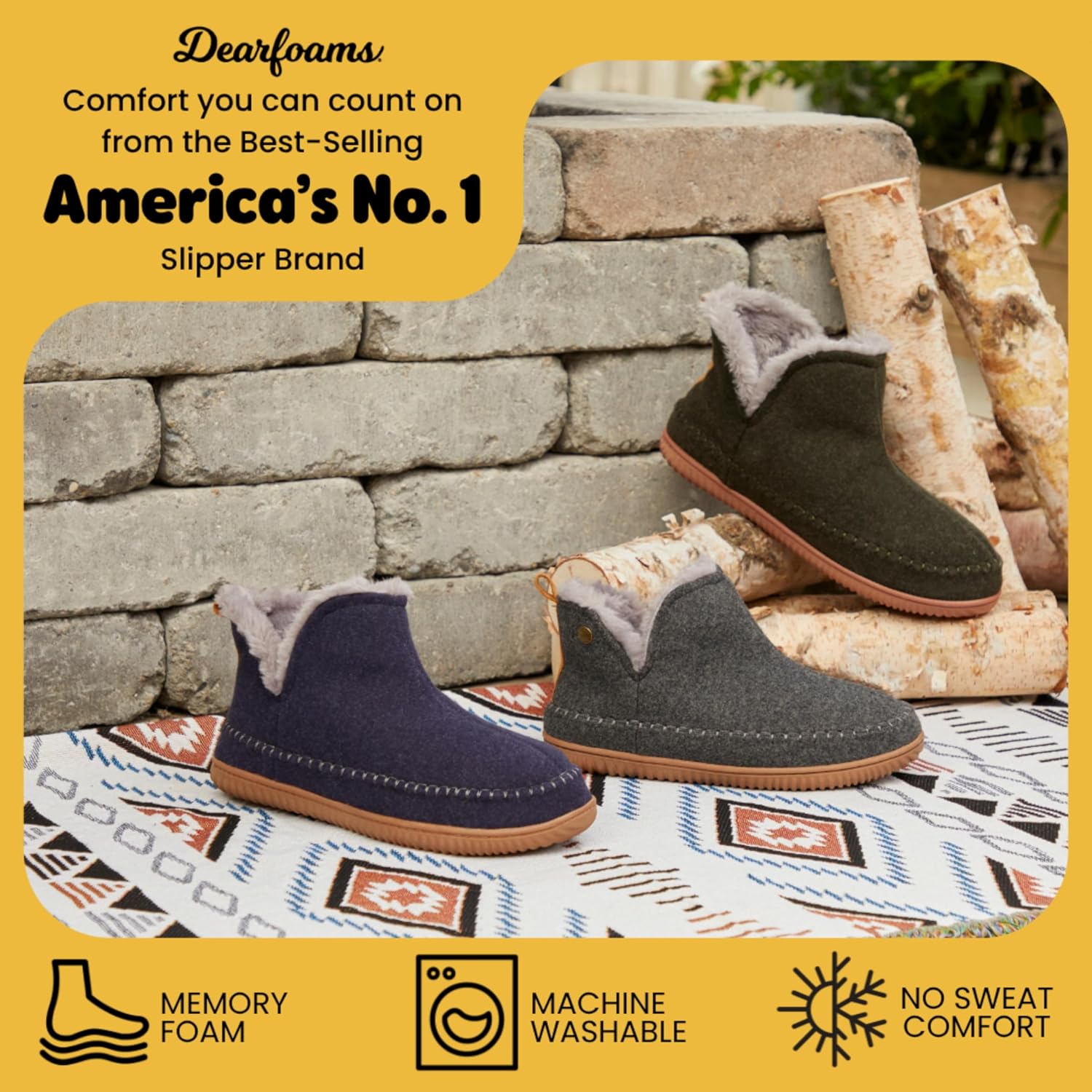 Dearfoams Men's Memory Foam Indoor House Slippers Brixen Ankle Boot House Shoes - Gifts for Men