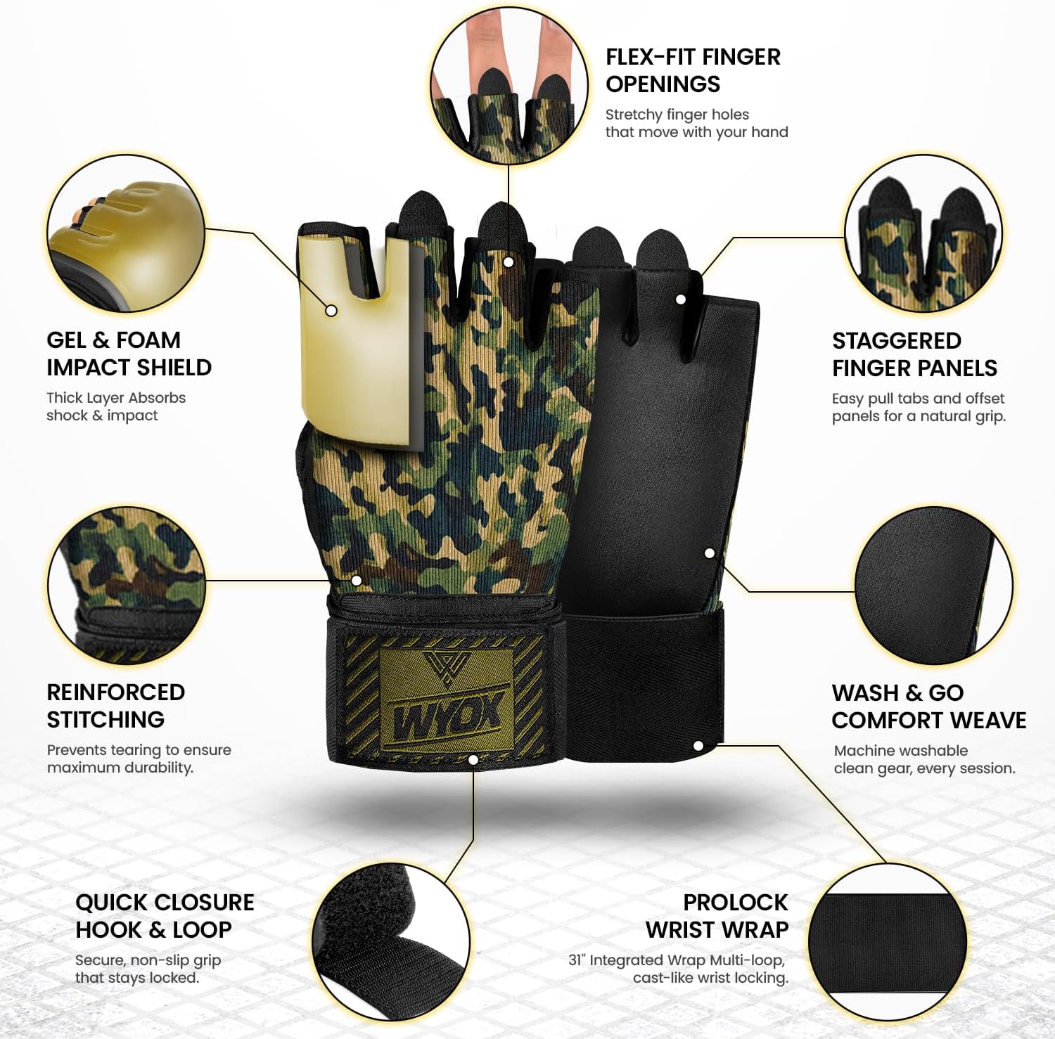 WYOX Neoprene Gel Boxing Hand Wraps Inner Gloves for Men & Women – 80cm/31in Quick Wrist Strap, Padded Knuckle Protection