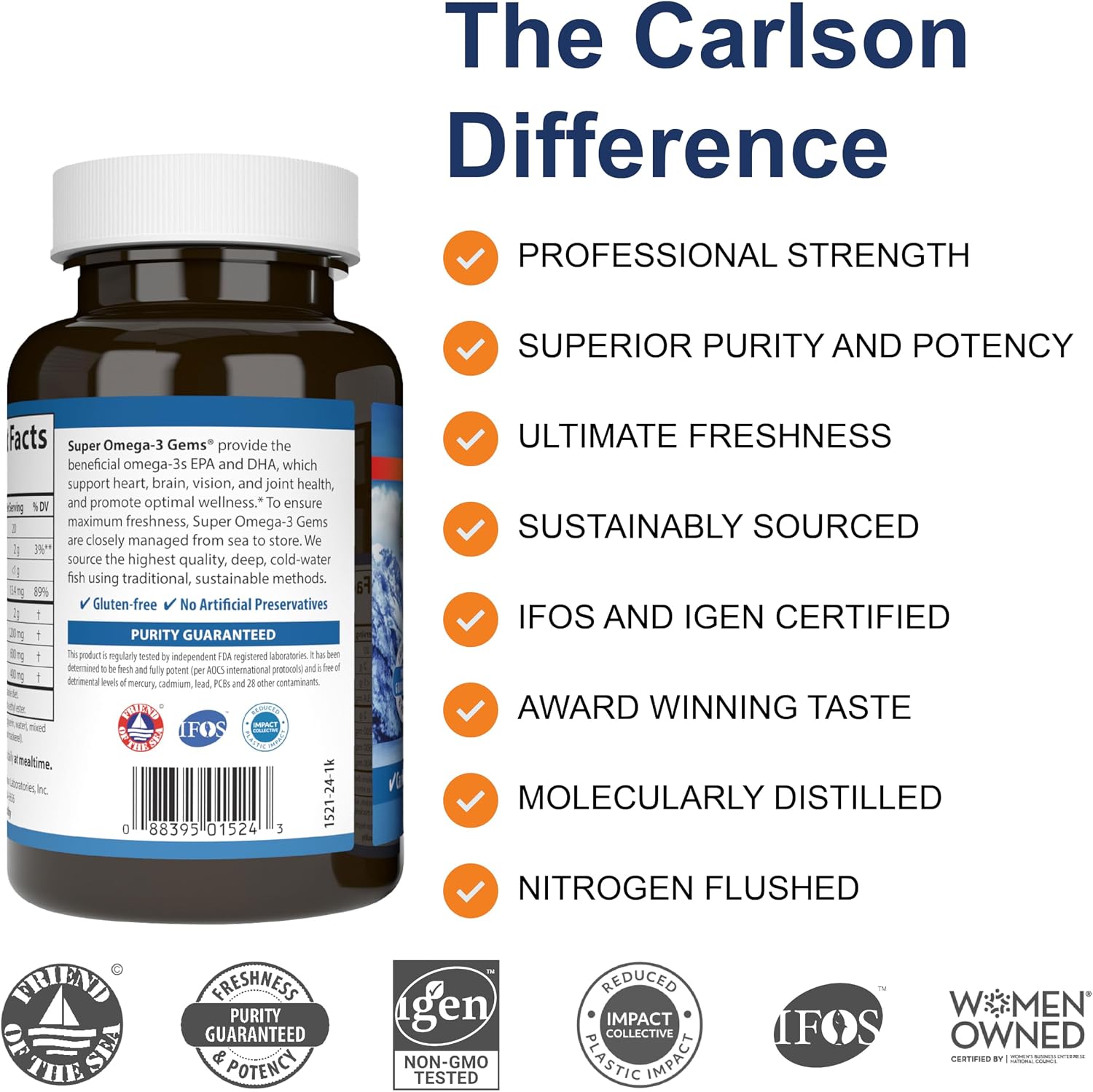 Carlson Super Omega-3 Gems, 1200 mg, Omega-3s, 50 Softgels | with EPA and DHA; Wild Caught Norwegian Fish Oil Supplement; Sustainably Sourced Fish Oil Capsules; Omega 3 Supplements