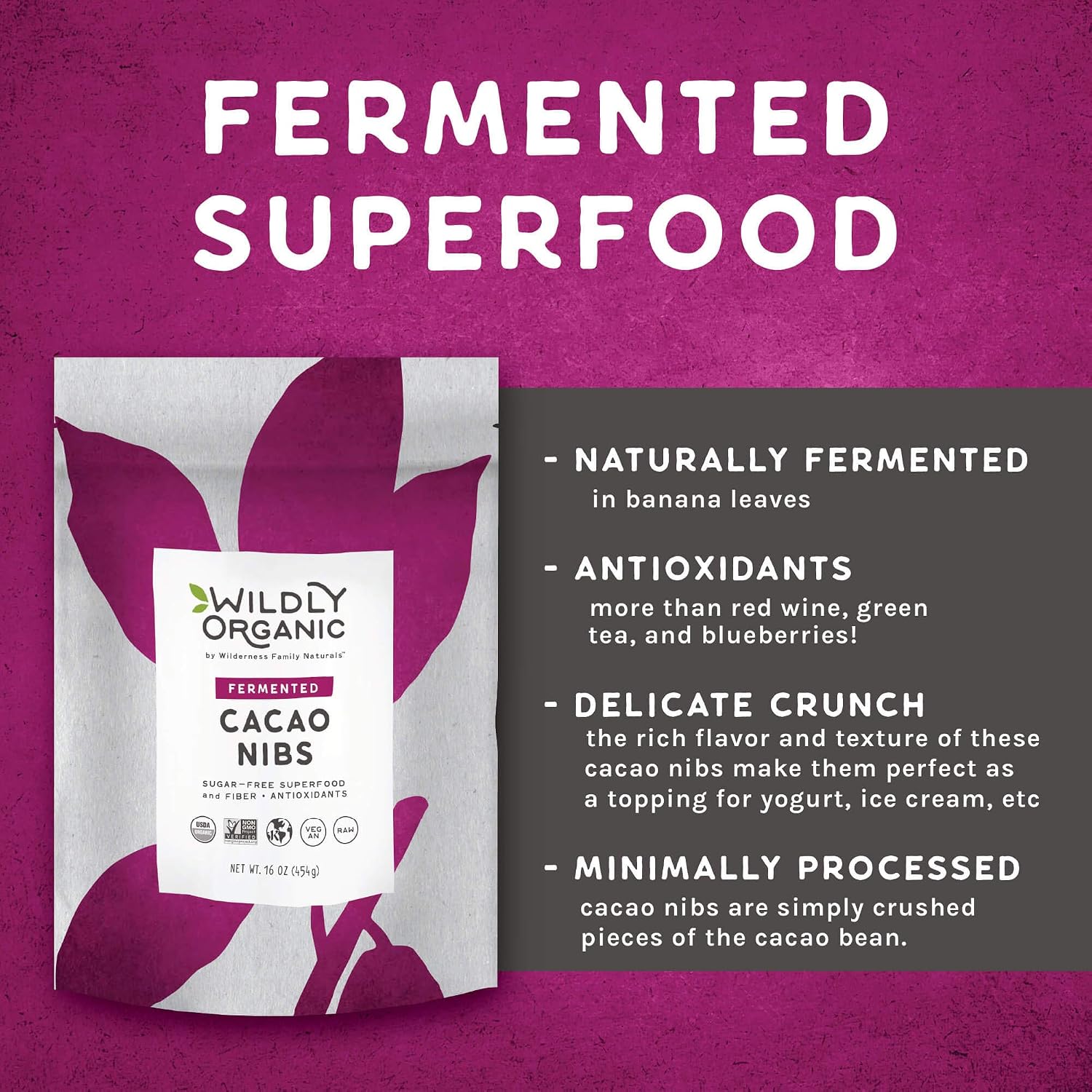 Wildly Organic Fermented Cacao Powder 8 Oz Bag | Perfect for Skin, Smoothies, Yogurt, Oatmeal, Chocolate, Fudge, Baking, & Hot Cocoa