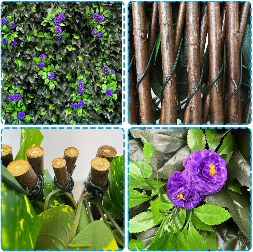 Expandable Fence Privacy Screen for Balcony Patio Outdoor,Decorative Faux Ivy Fencing Panel,Artificial Hedges (Single Sided Leaves)……